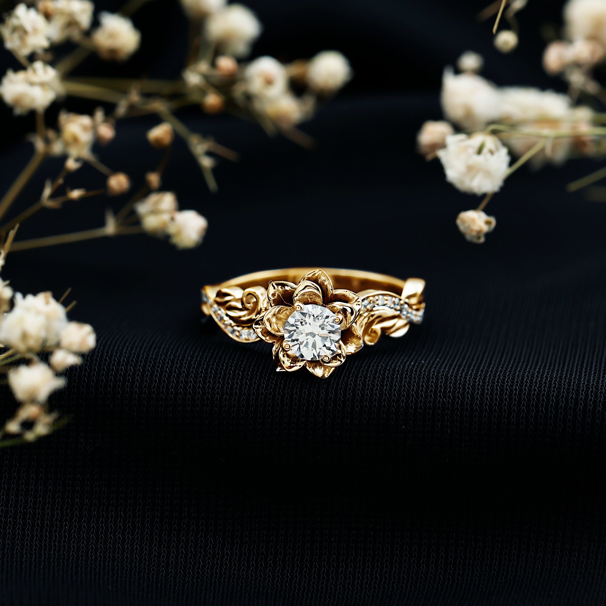 Certified Flower Inspired Moissanite Engagement Ring For Women D-VS1 - Rosec Jewels