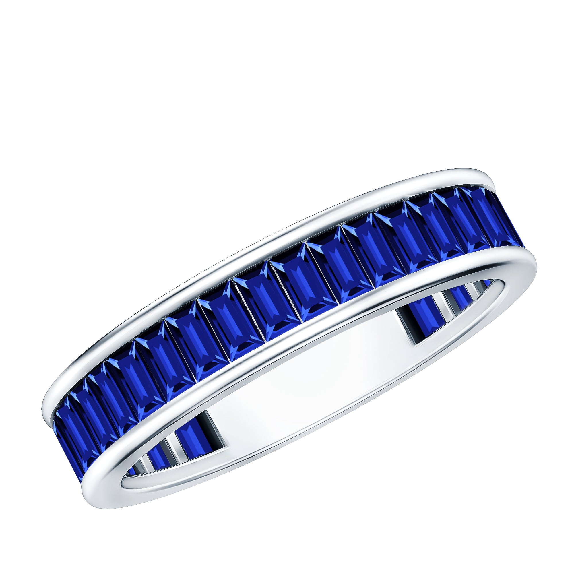 Certified Lab Grown Blue Sapphire Baguette Eternity Band Ring for Women AAAA - Rosec Jewels