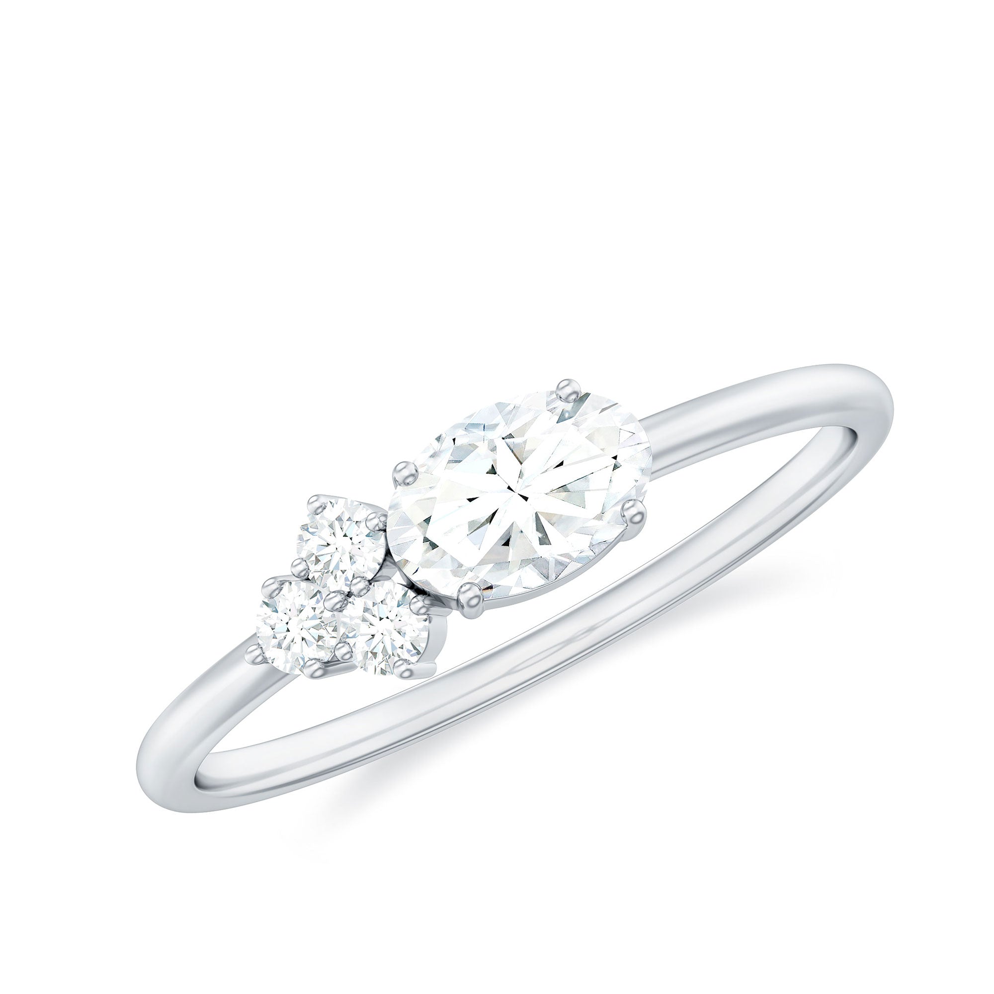 3/4 CT Prong Set Oval and Round Moissanite Promise Ring Moissanite - ( D-VS1 ) - Color and Clarity - Rosec Jewels