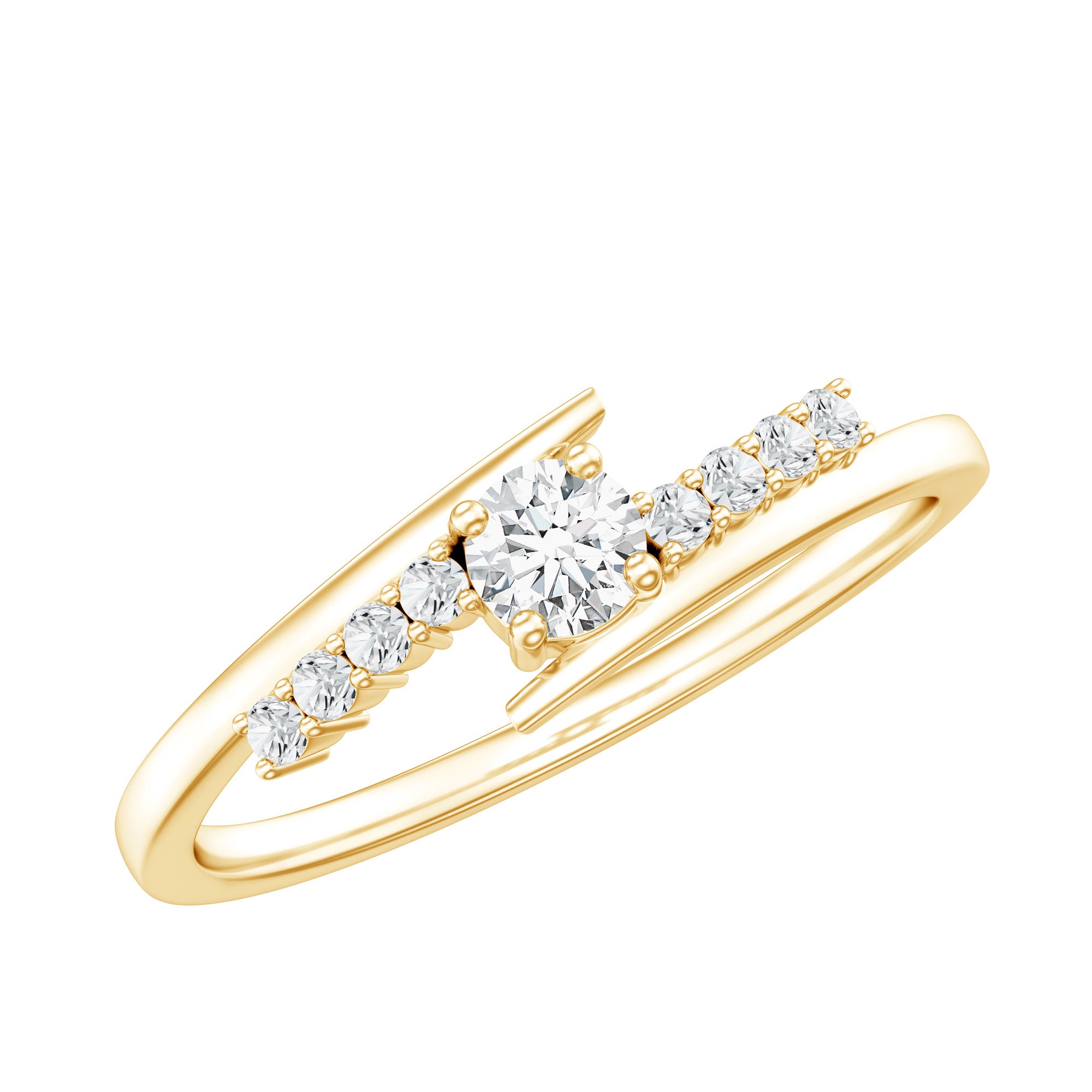 Round Cut Moissanite Promise Ring with Bypass Shank D-VS1 - Rosec Jewels