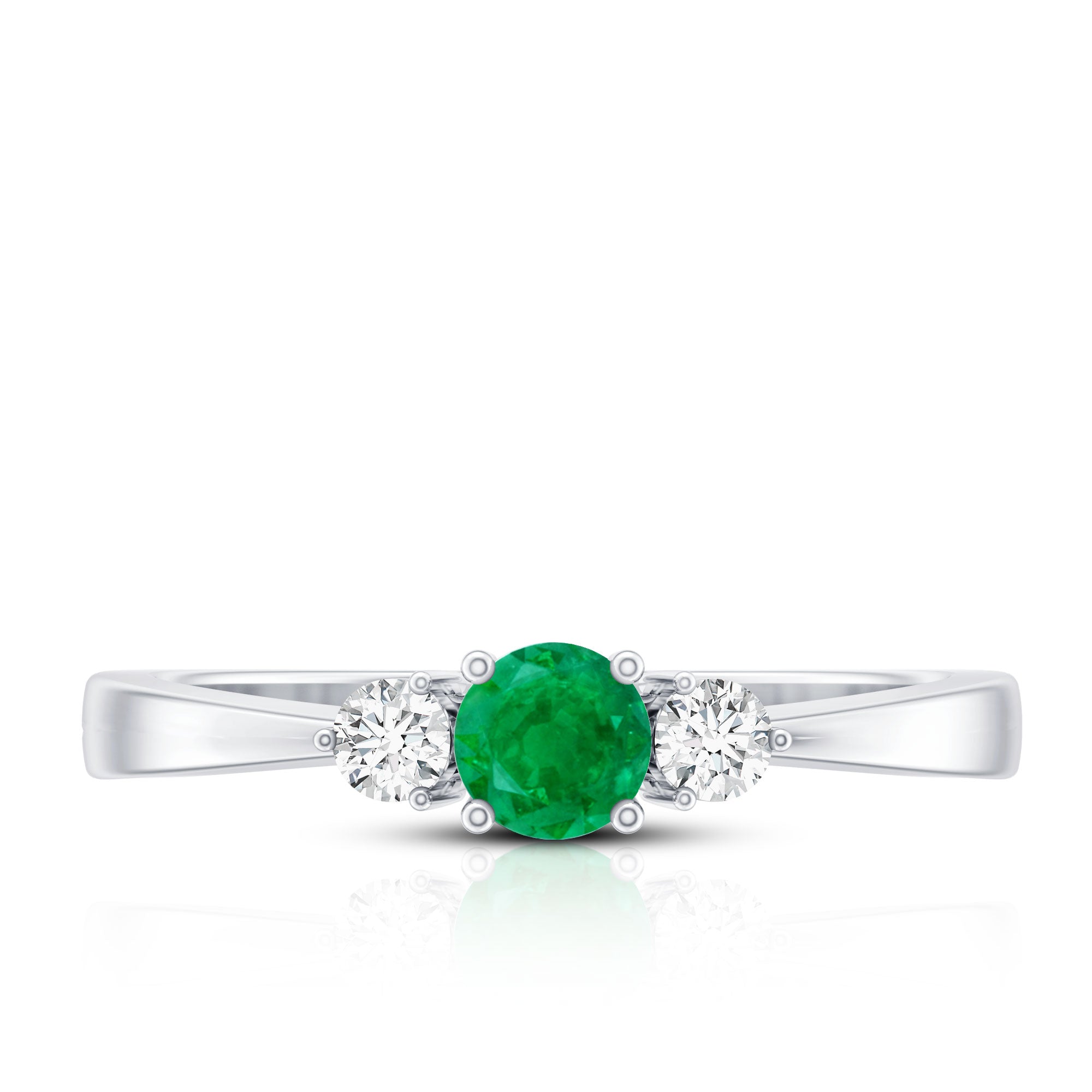 Round Shaped Real Emerald and Diamond Three Stone Promise Ring AAA - Rosec Jewels