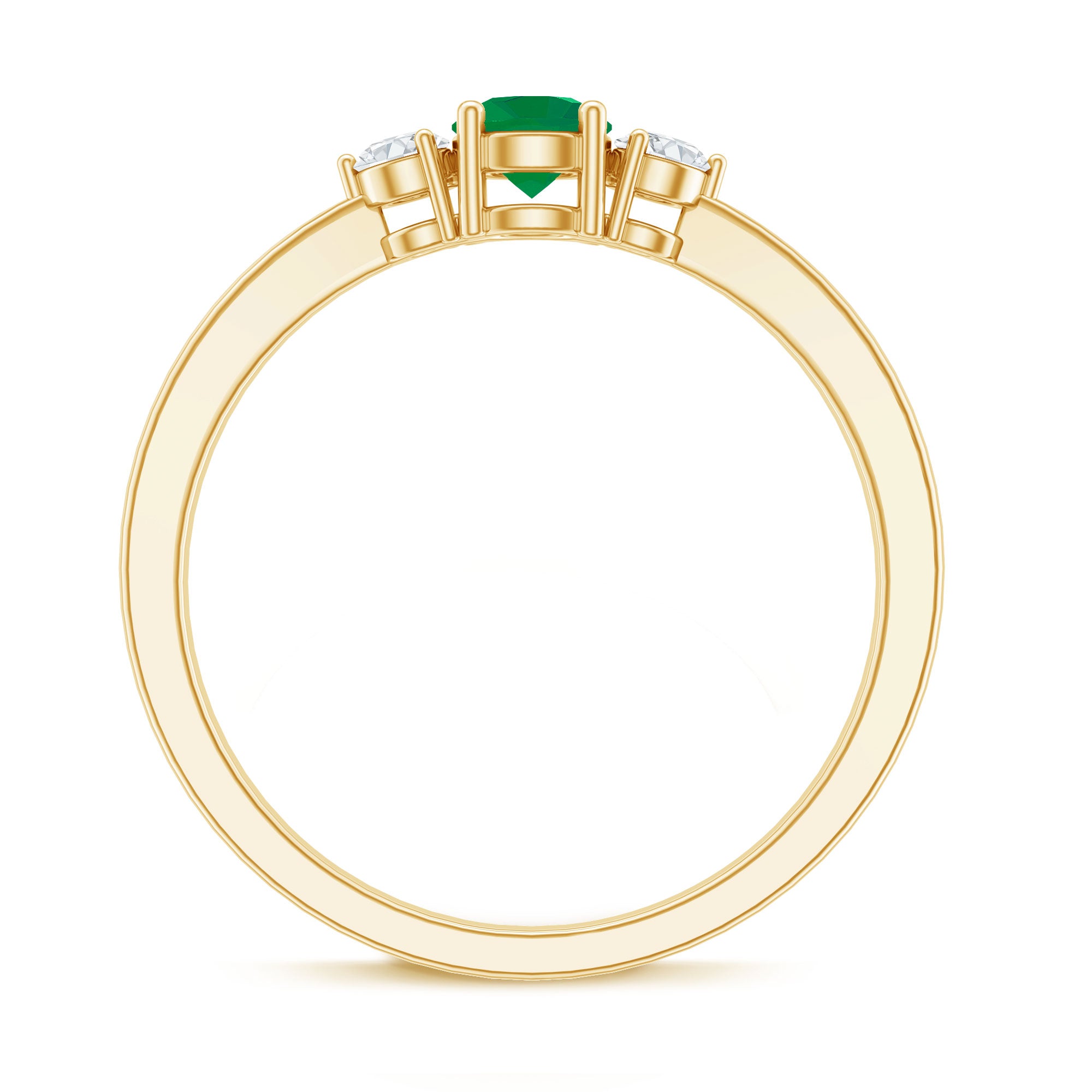 Round Shaped Real Emerald and Diamond Three Stone Promise Ring AAA - Rosec Jewels
