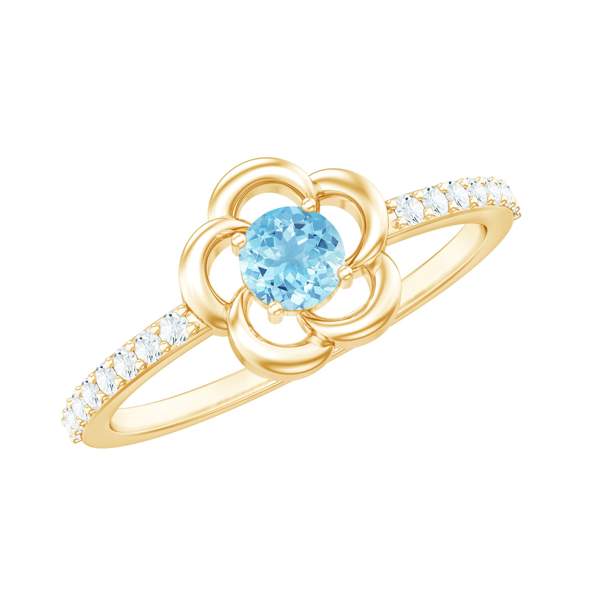 Natural Aquamarine Diamond Flower Promise Ring with Certificate AAA - Rosec Jewels