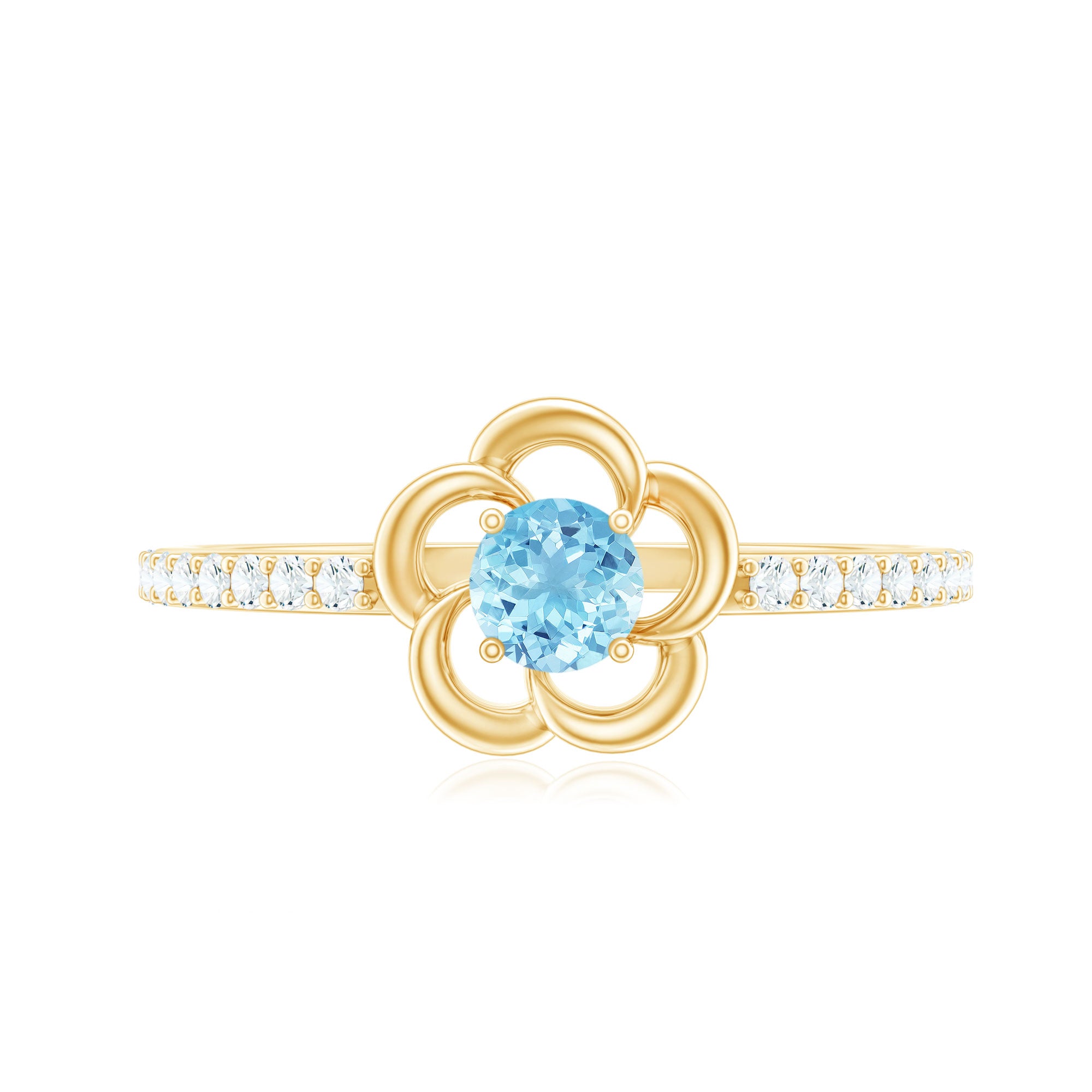 Natural Aquamarine Diamond Flower Promise Ring with Certificate AAA - Rosec Jewels