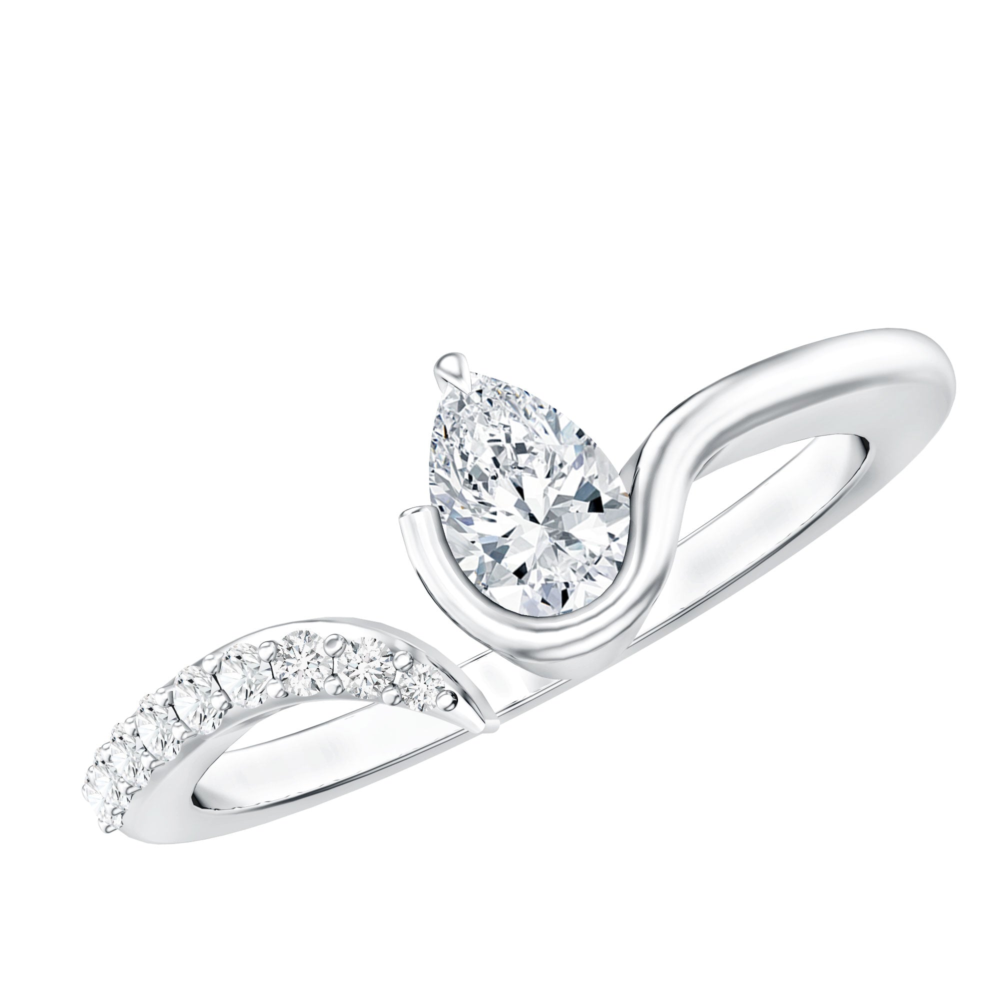 Pear Shaped Moissanite Cuff Ring for Women D-VS1 - Rosec Jewels