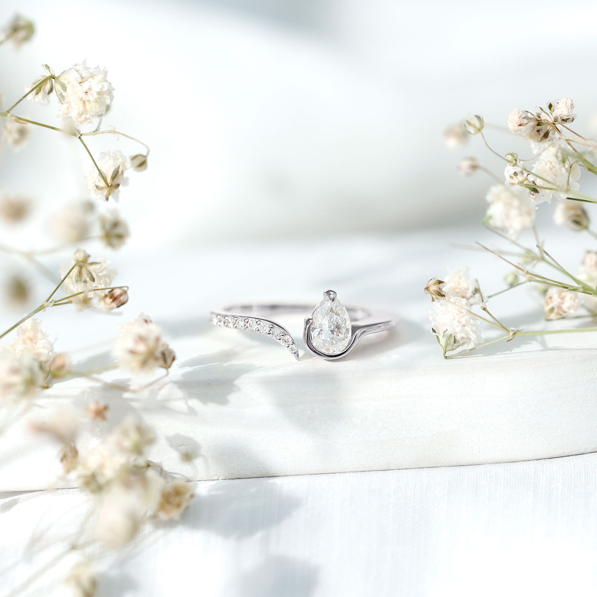 Pear Shaped Moissanite Cuff Ring for Women D-VS1 - Rosec Jewels