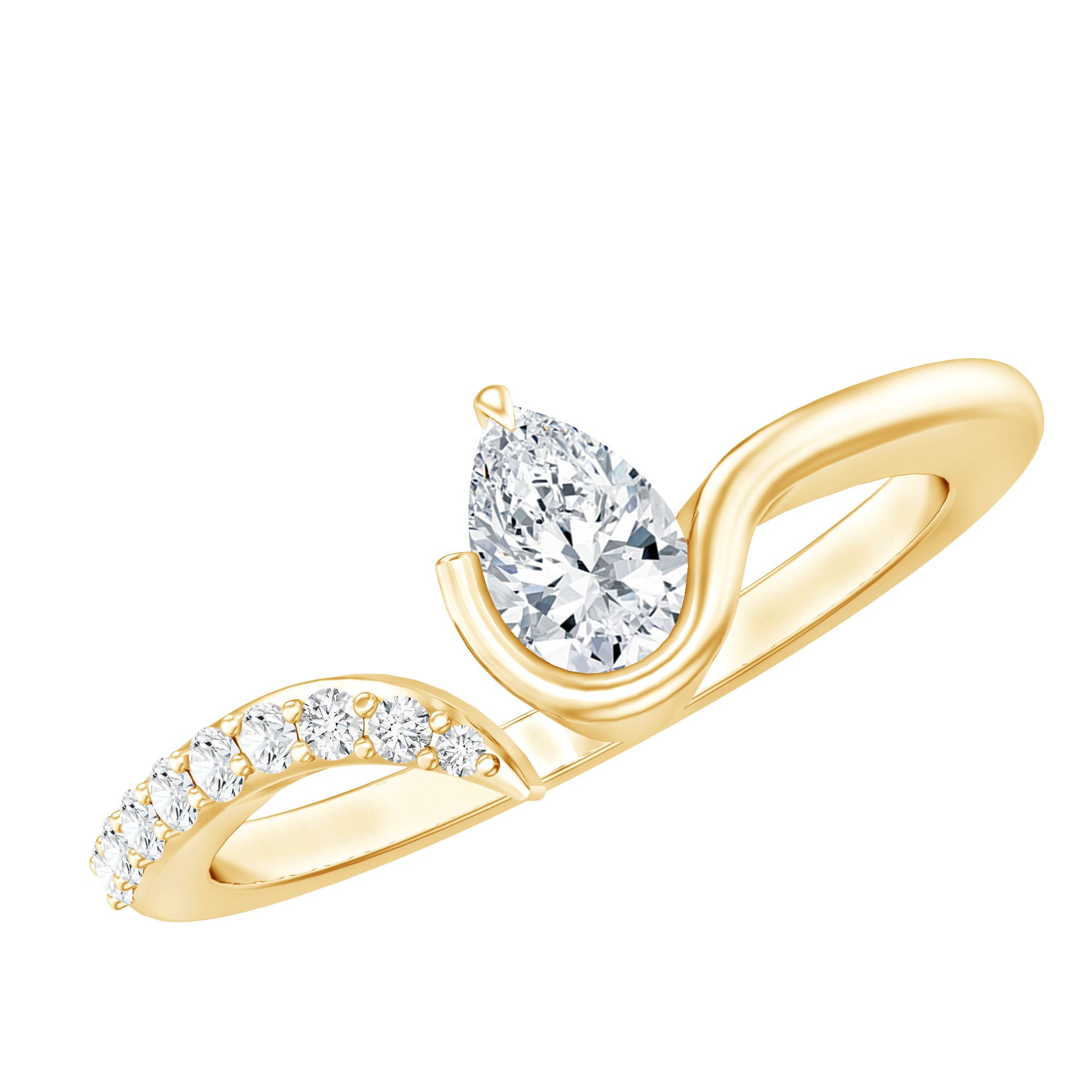Pear Shaped Moissanite Cuff Ring for Women D-VS1 - Rosec Jewels