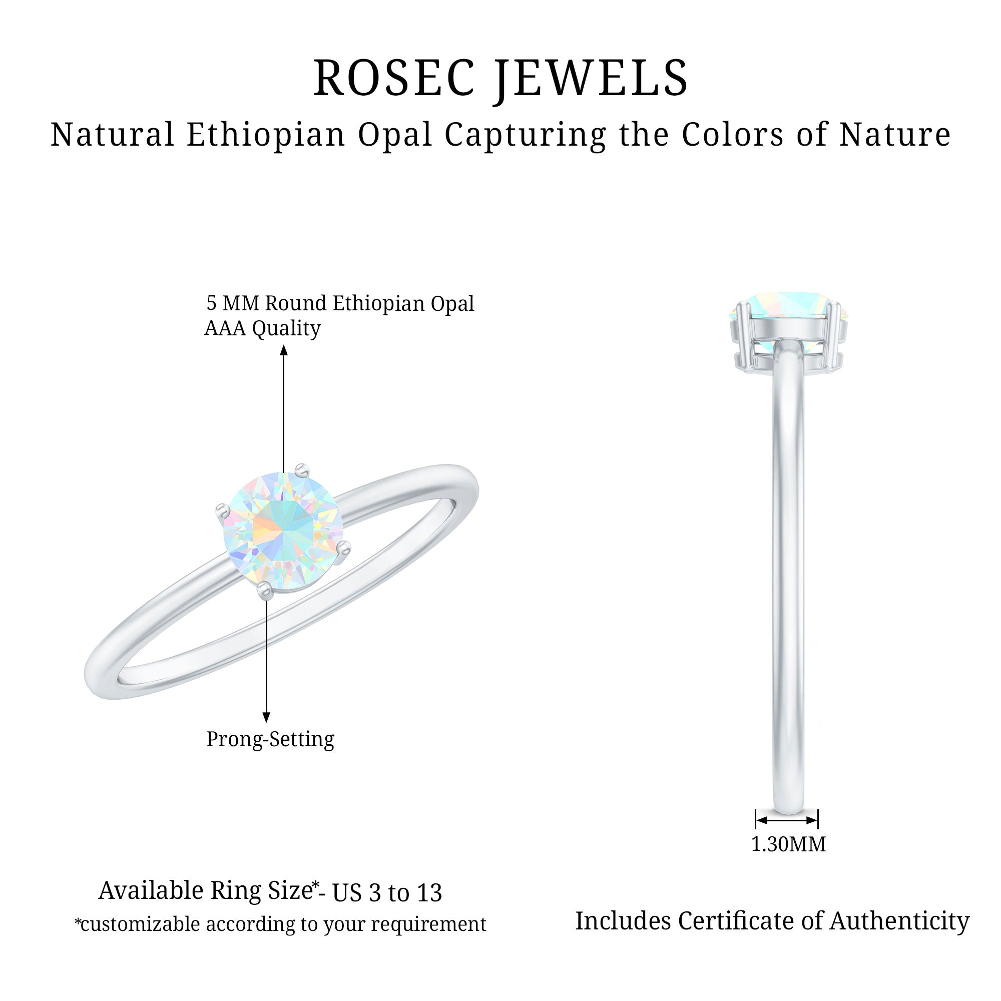 Natural Ethiopian Opal October Birthstone Ring AAA - Rosec Jewels