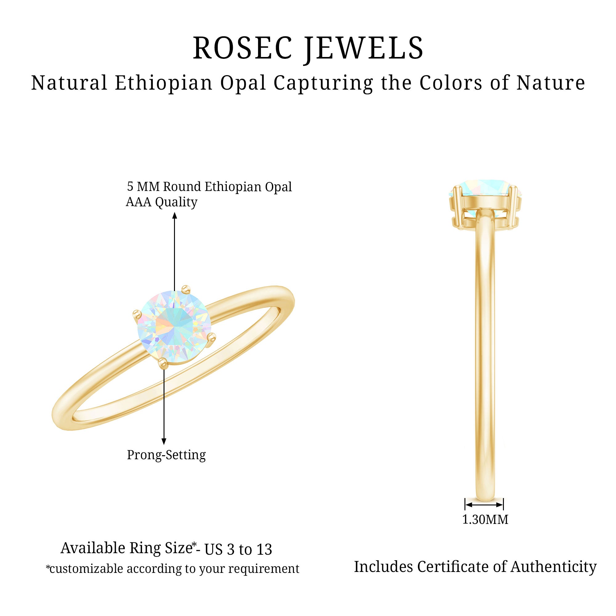 Natural Ethiopian Opal October Birthstone Ring AAA - Rosec Jewels