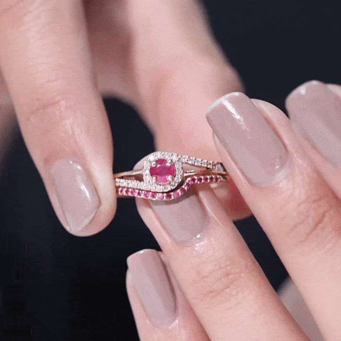 Natural Ruby Diamond Wedding Engagement Ring Set for Women AAA - Rosec Jewels