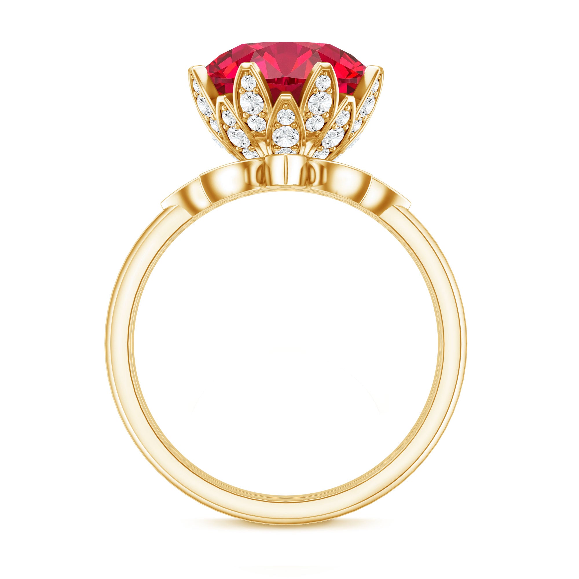 Lab Grown Ruby Flower Bridal Engagement Ring Set with Moissanite AAAA - Rosec Jewels