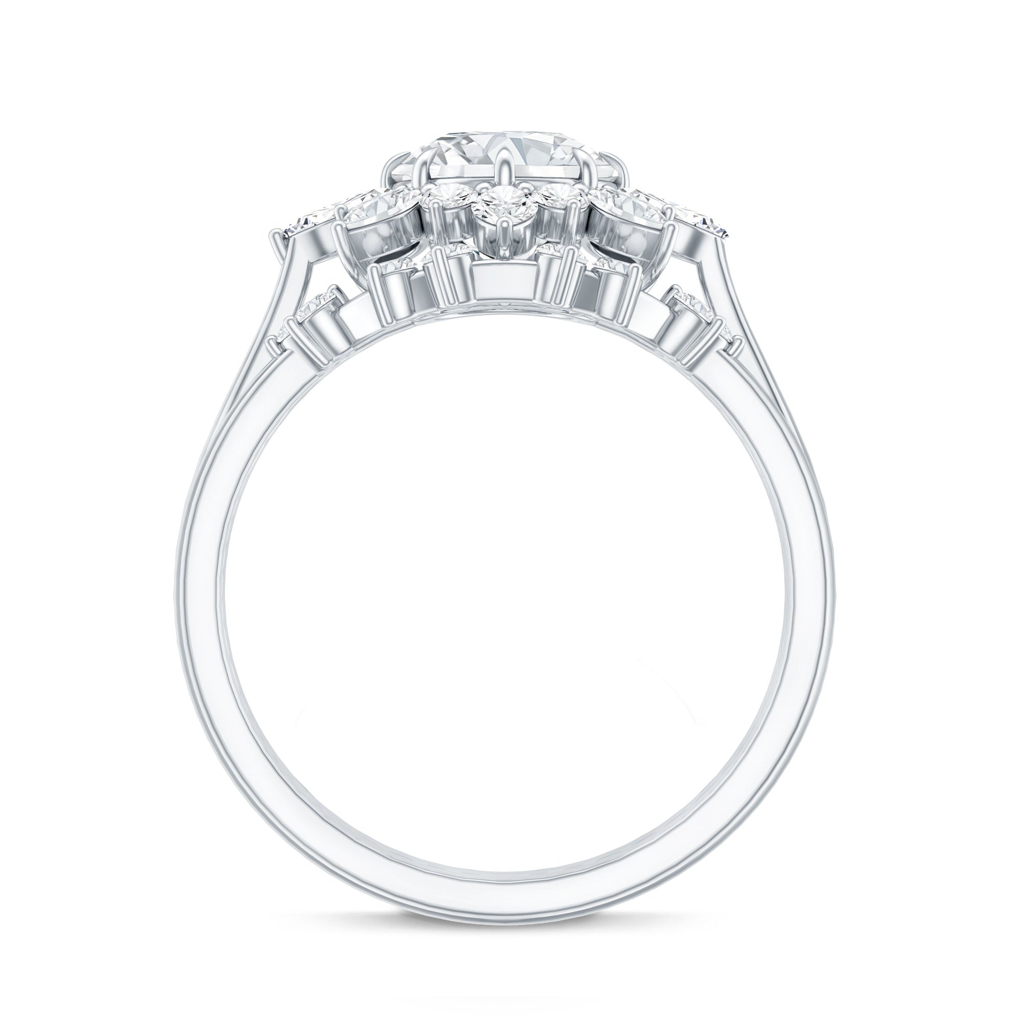 Flower Inspired Moissanite Halo Engagement Ring with Enhancer D-VS1 - Rosec Jewels