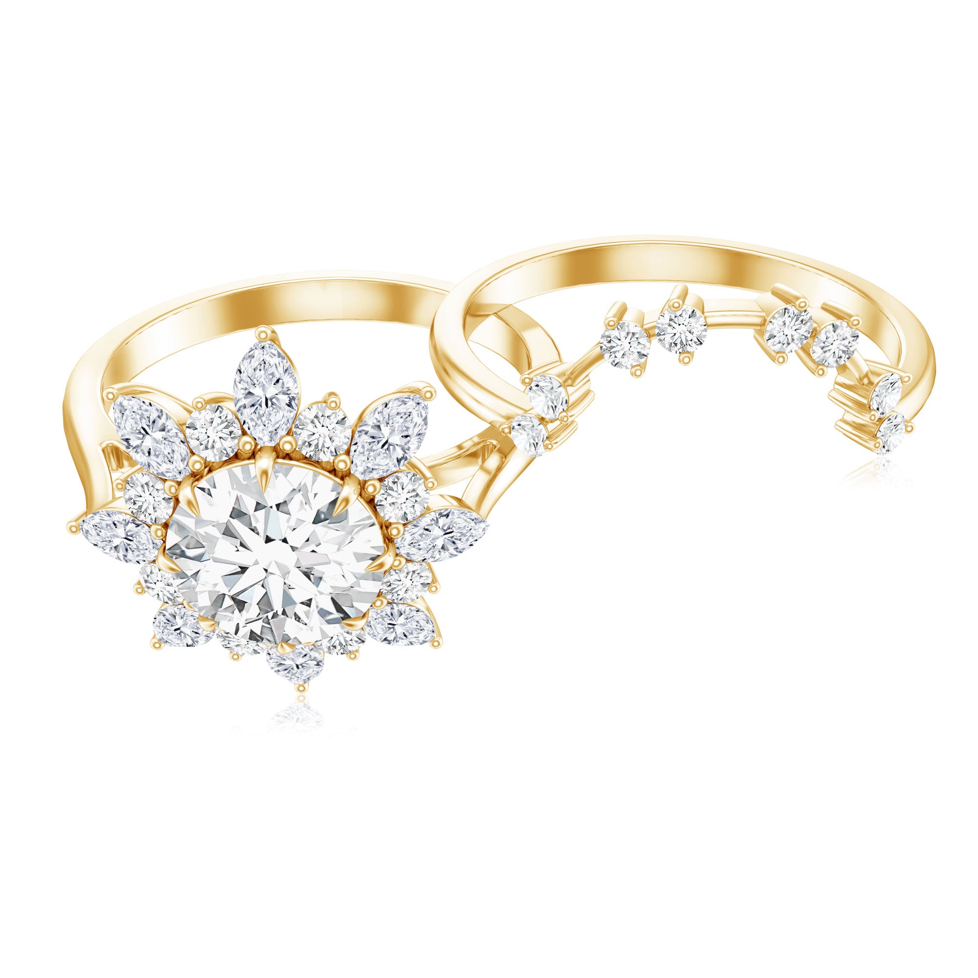 Flower Inspired Moissanite Halo Engagement Ring with Enhancer D-VS1 - Rosec Jewels