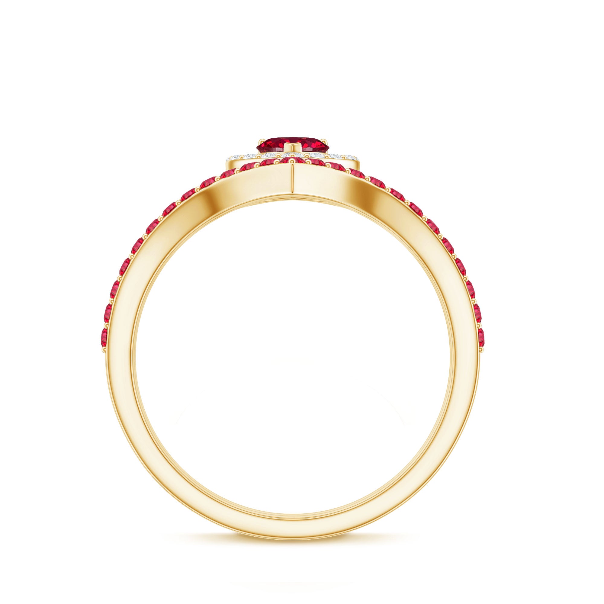Rosec Jewels-Lab Created Ruby and Diamond Heart Wedding Ring Set