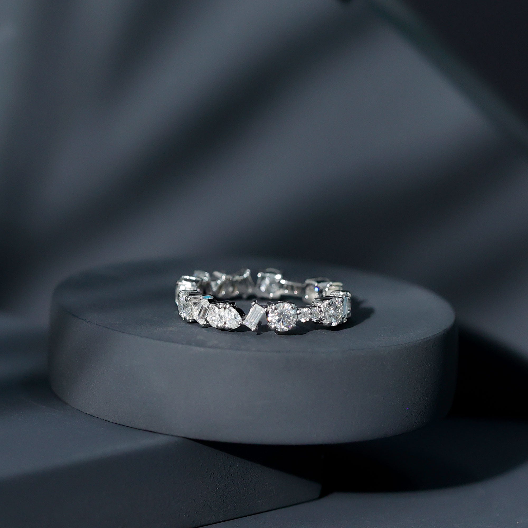 Certified Moissanite Designer Wedding Band Ring For Women D-VS1 - Rosec Jewels
