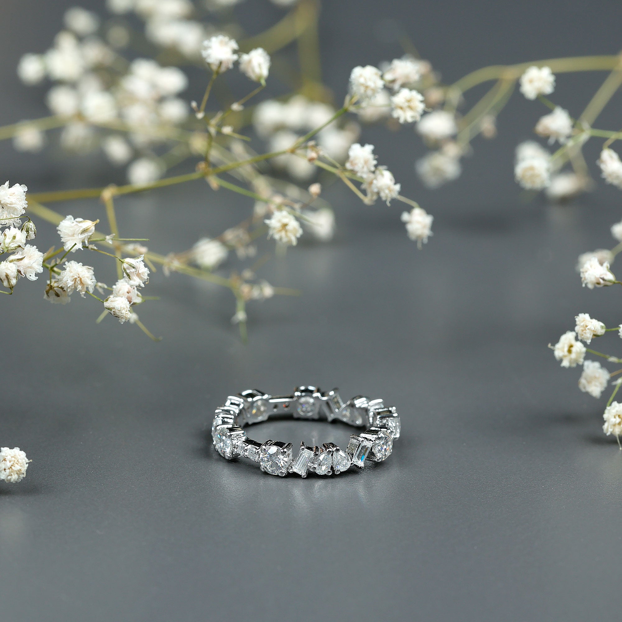 Certified Moissanite Designer Wedding Band Ring For Women D-VS1 - Rosec Jewels