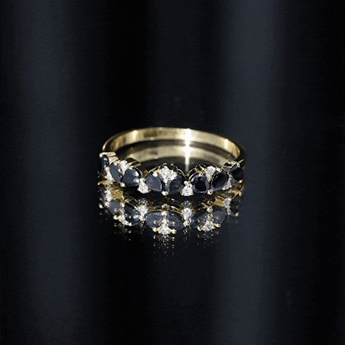 Natural Black Onyx and Diamond Half Eternity Band Ring AAA - Rosec Jewels