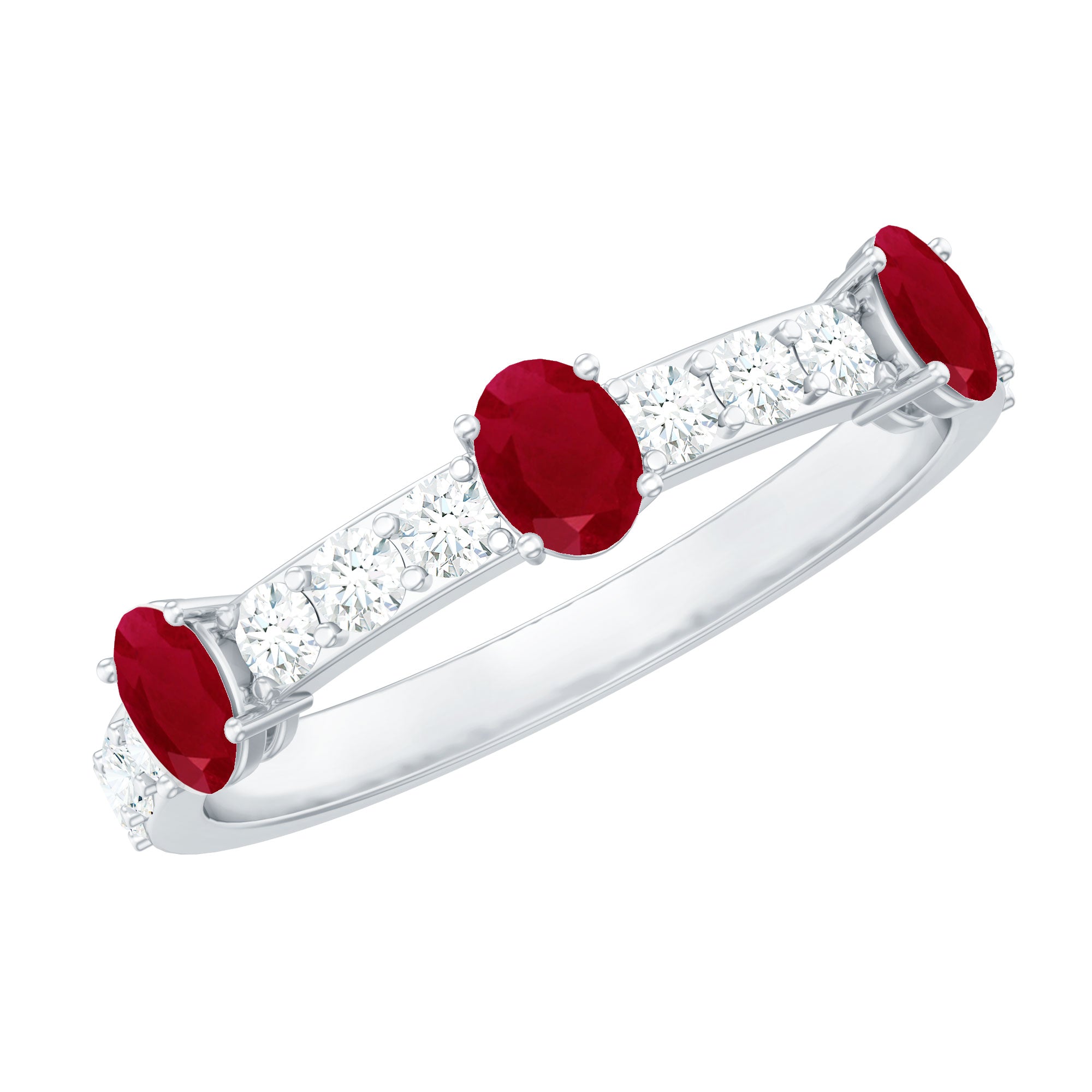 Oval Shape Ruby and Diamond Half Eternity Band Ring