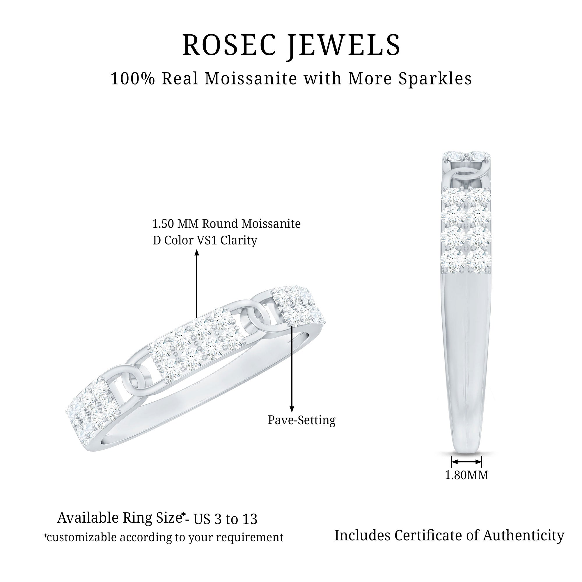 Certified Moissanite Interlocking Wedding Band D-VS1 - Rosec Jewels