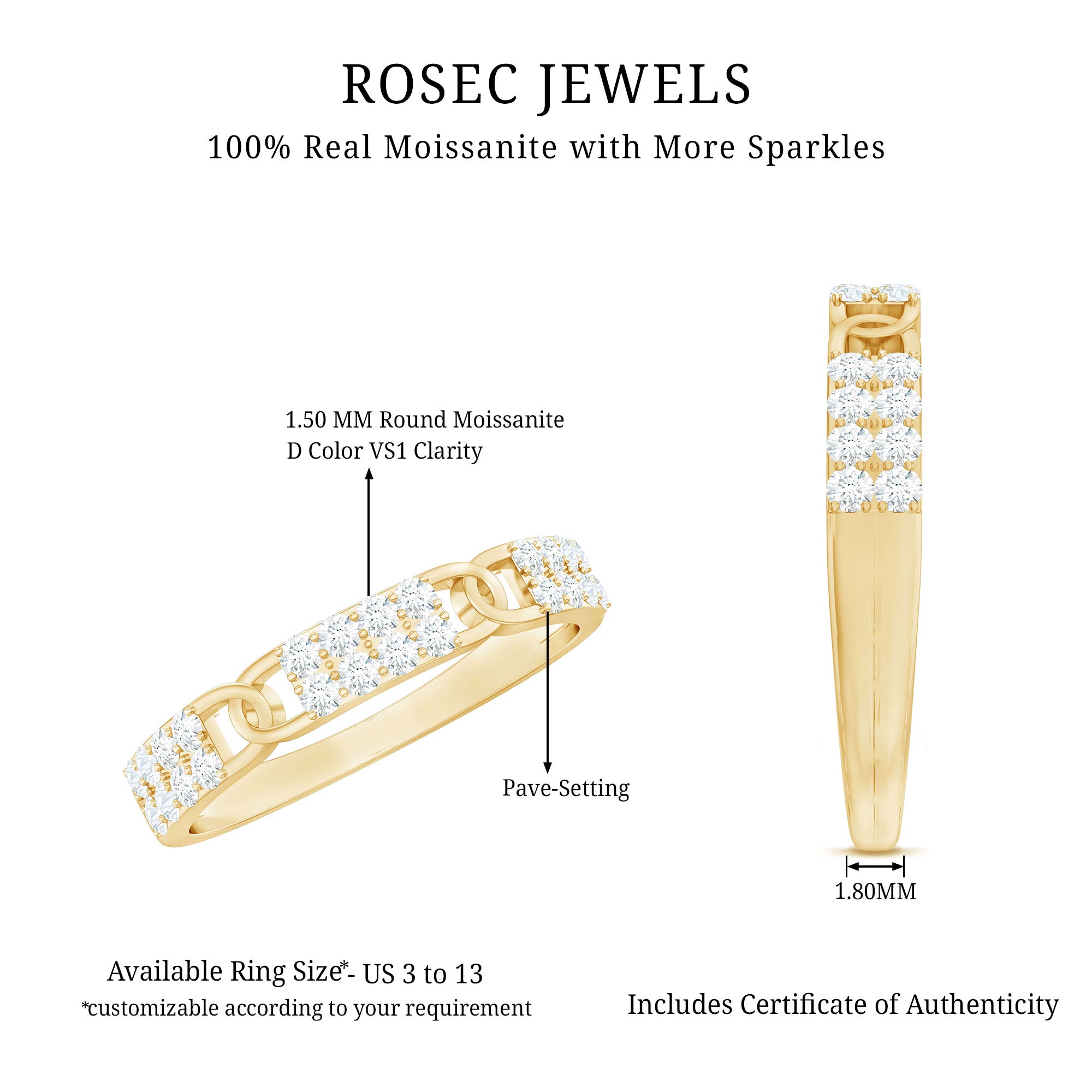Certified Moissanite Interlocking Wedding Band D-VS1 - Rosec Jewels