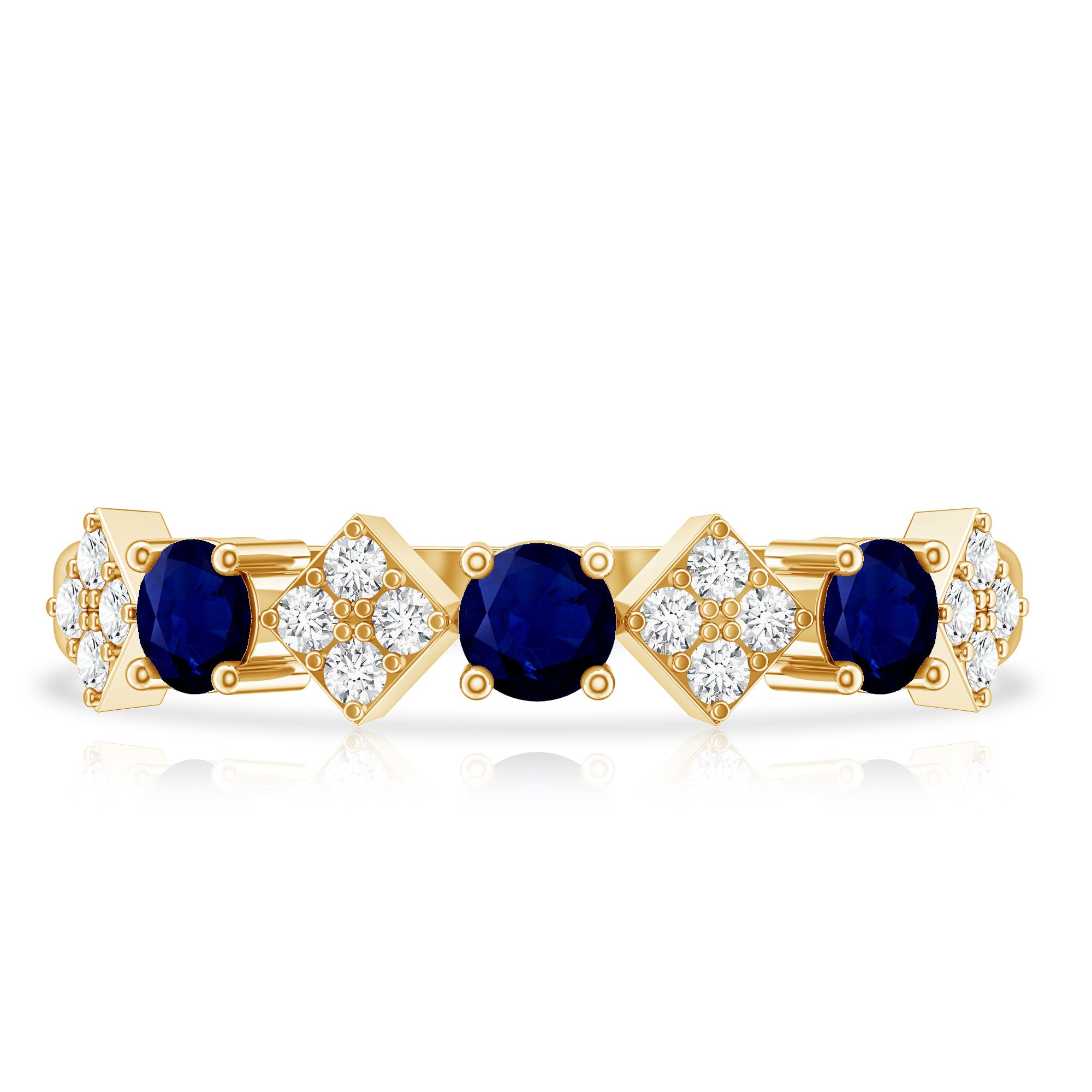 Natural Blue Sapphire and Diamond Half Eternity Band Ring for Women AAA - Rosec Jewels