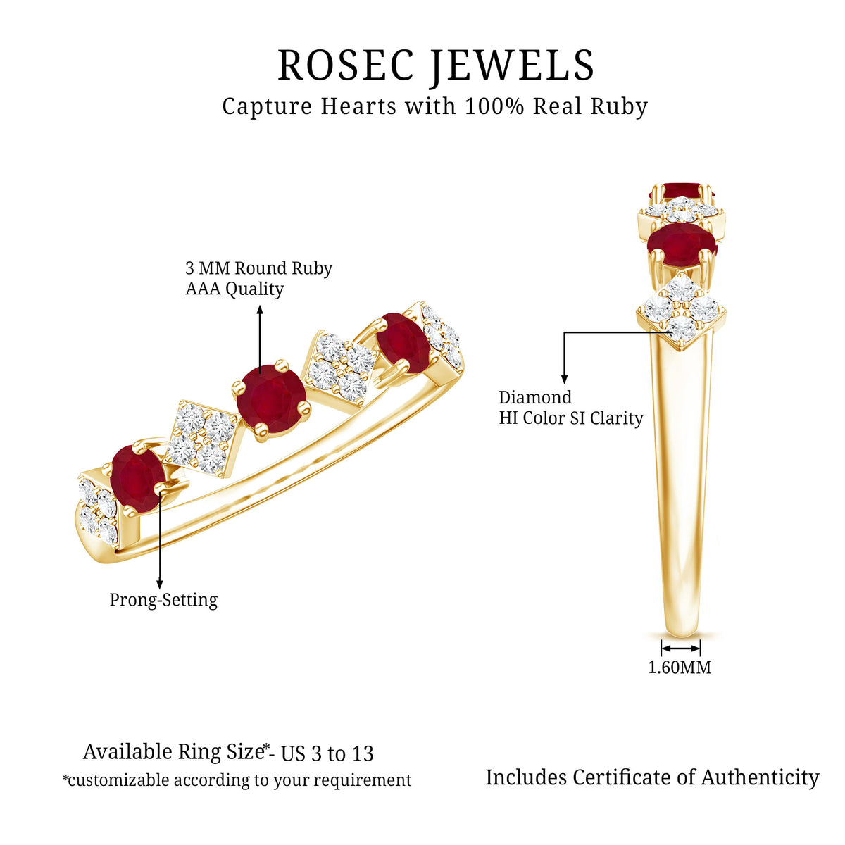 Real Ruby Diamond Half Eternity for Women AAA - Rosec Jewels