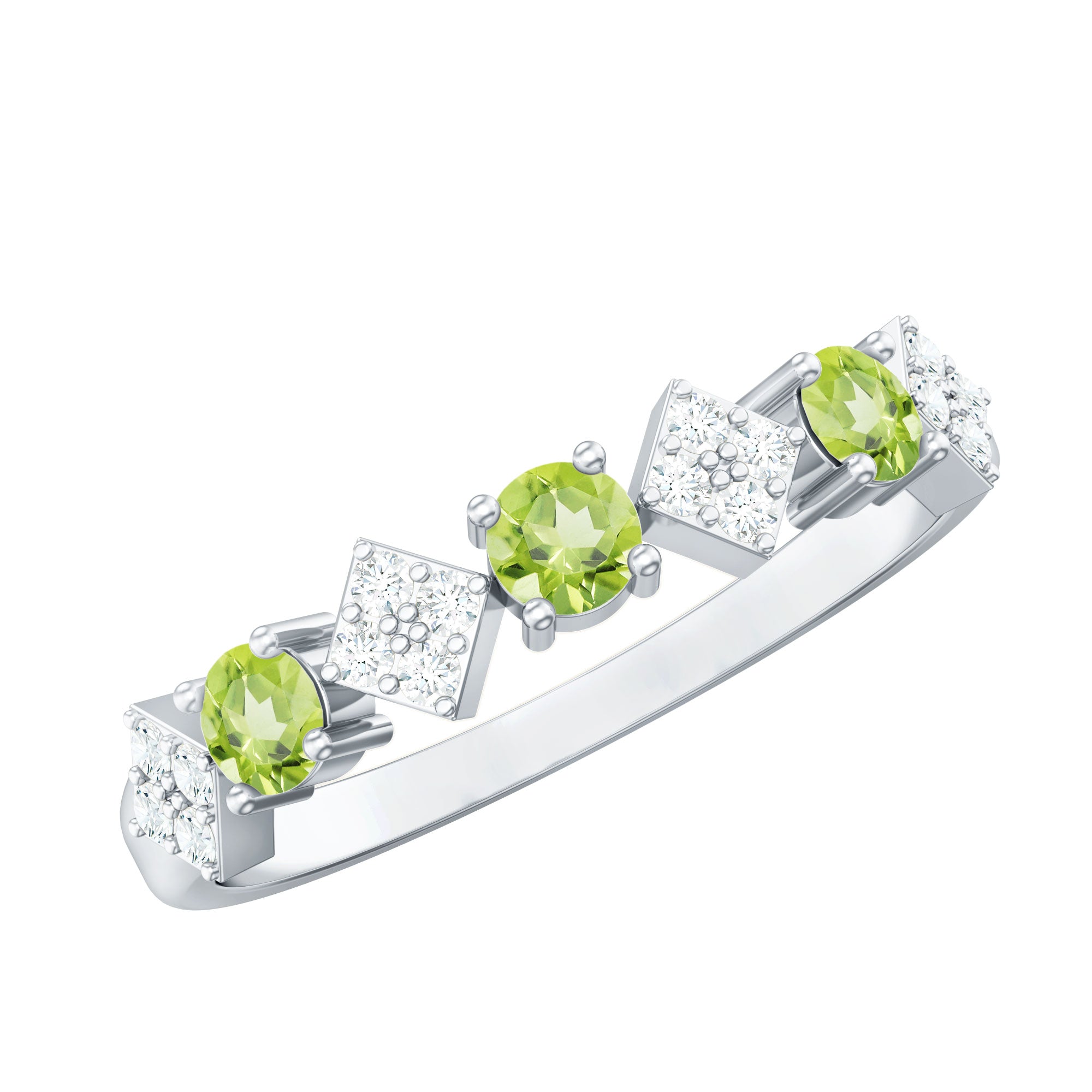 Natural Peridot Diamond Half Eternity Ring for Women AAA - Rosec Jewels