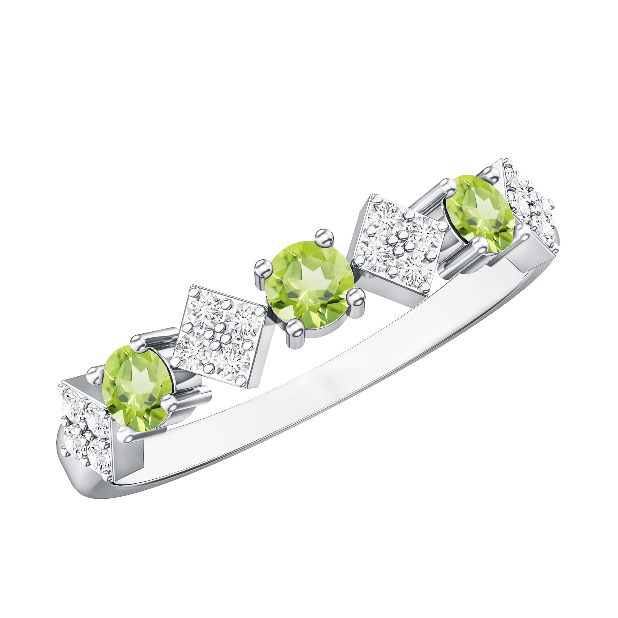 Natural Peridot Diamond Half Eternity Ring for Women AAA - Rosec Jewels