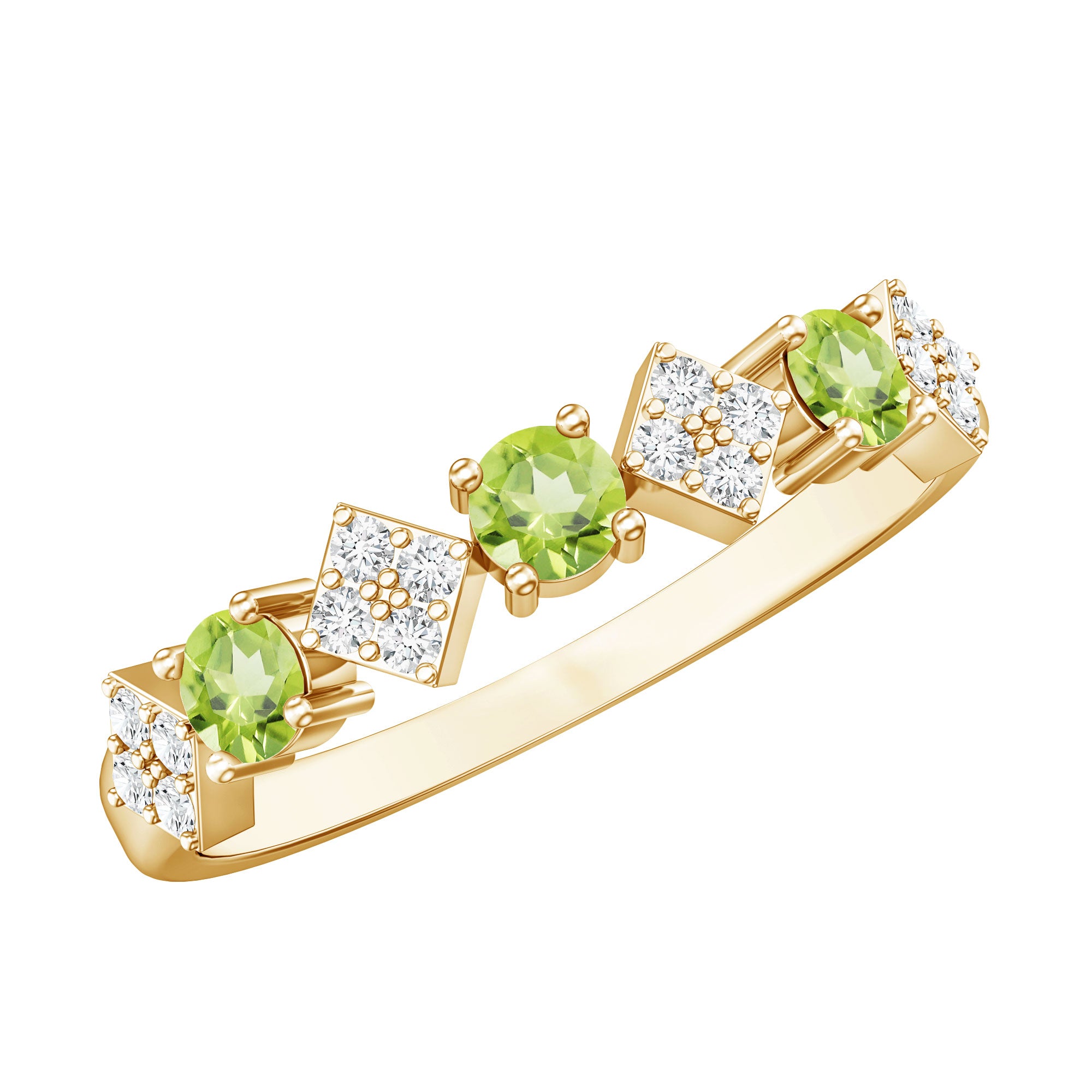 Natural Peridot Diamond Half Eternity Ring for Women AAA - Rosec Jewels