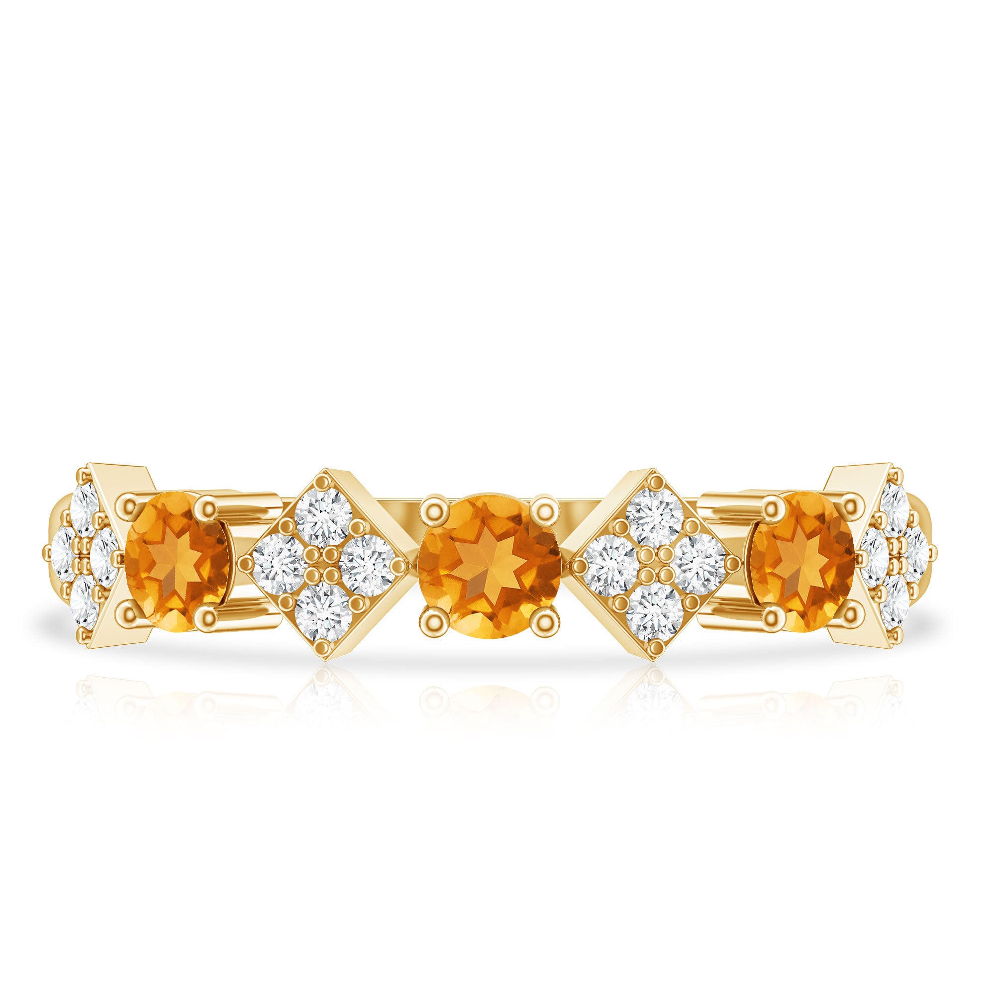 Natural Citrine and Diamond Half Eternity Band Ring AAA - Rosec Jewels