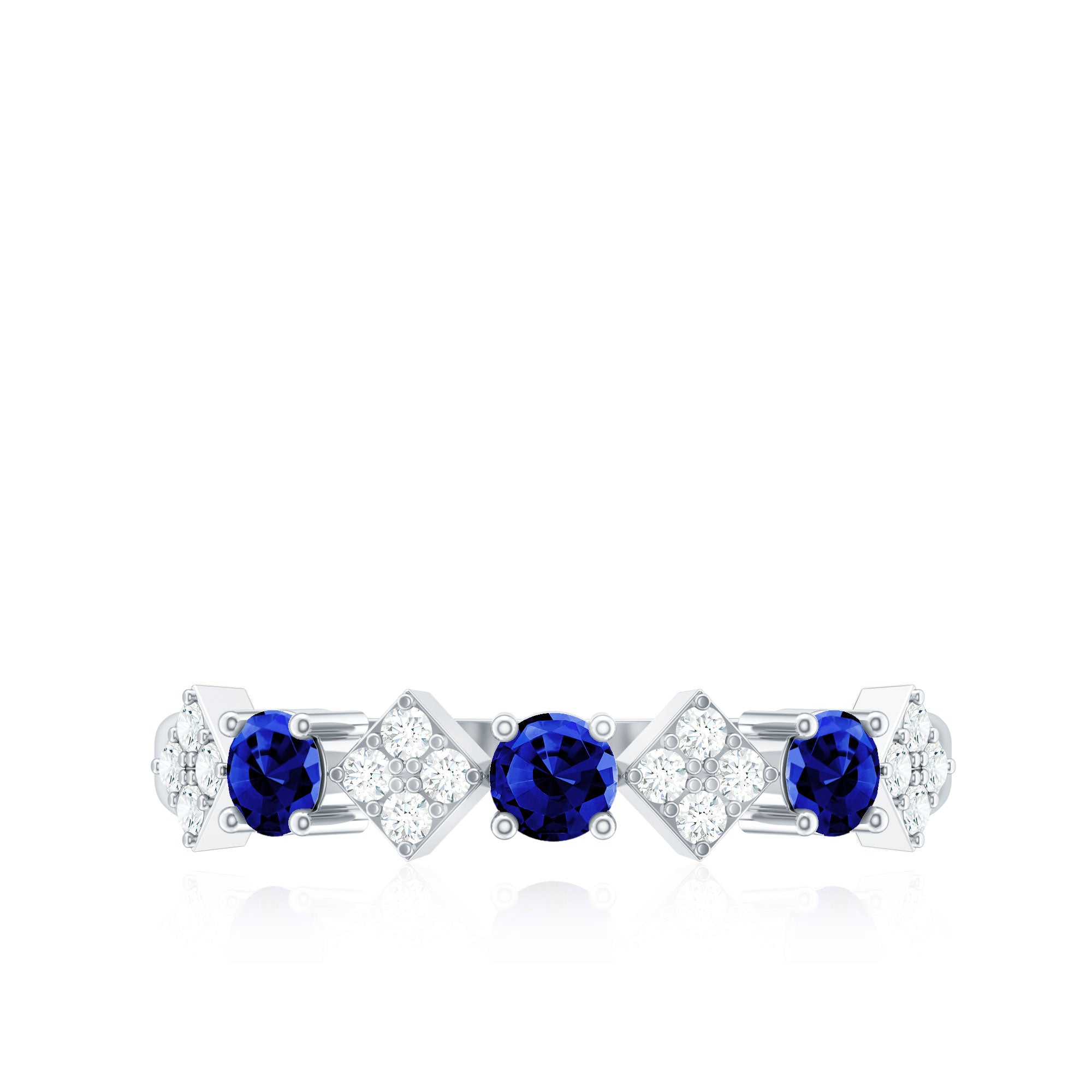 Certified Lab Grown Blue Sapphire Diamond Half Eternity Ring for Women AAAA - Rosec Jewels