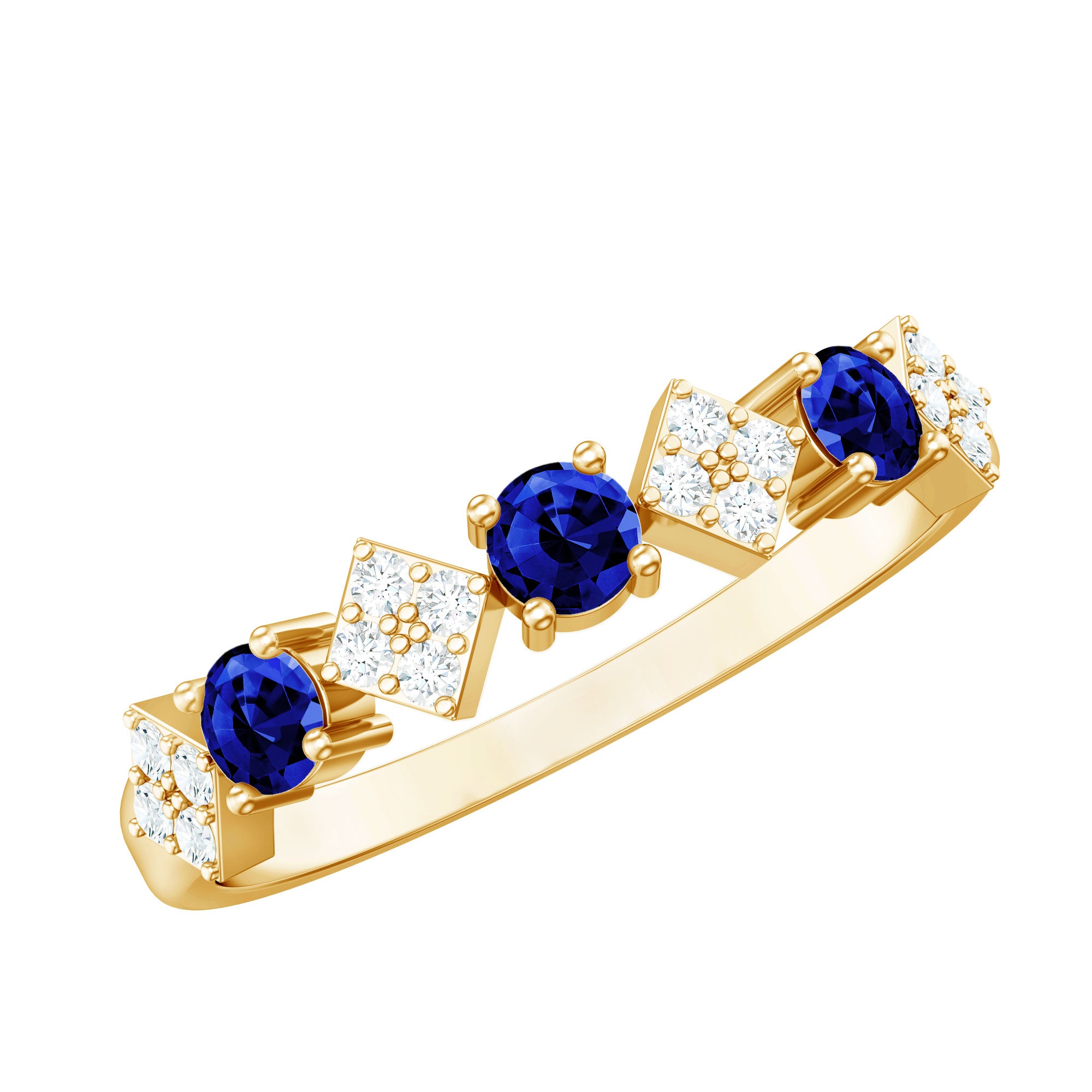 Certified Lab Grown Blue Sapphire Diamond Half Eternity Ring for Women AAAA - Rosec Jewels
