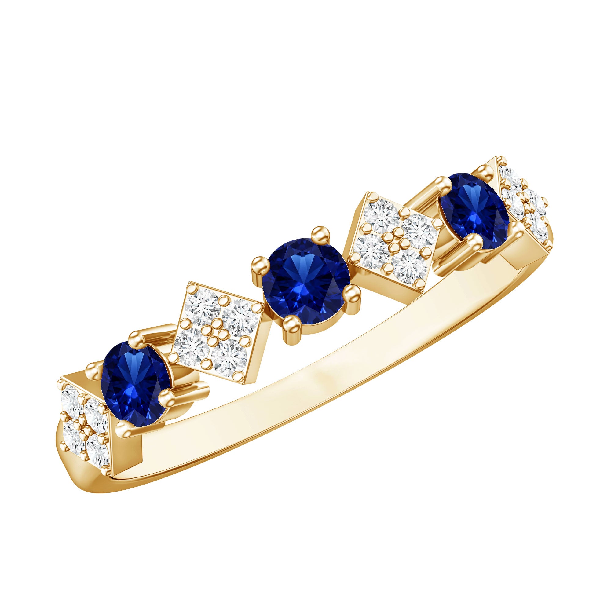 Certified Lab Grown Blue Sapphire Diamond Half Eternity Ring for Women AAAA - Rosec Jewels