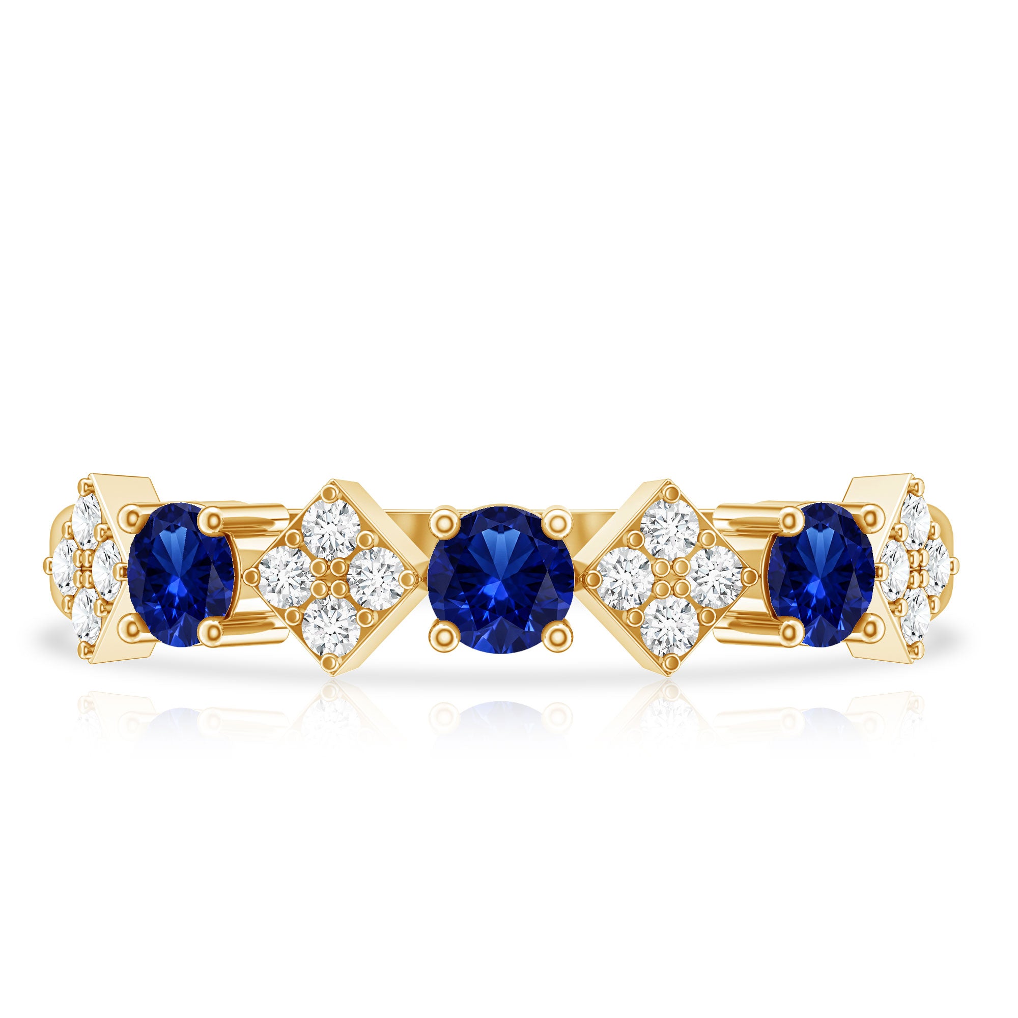 Certified Lab Grown Blue Sapphire Diamond Half Eternity Ring for Women AAAA - Rosec Jewels