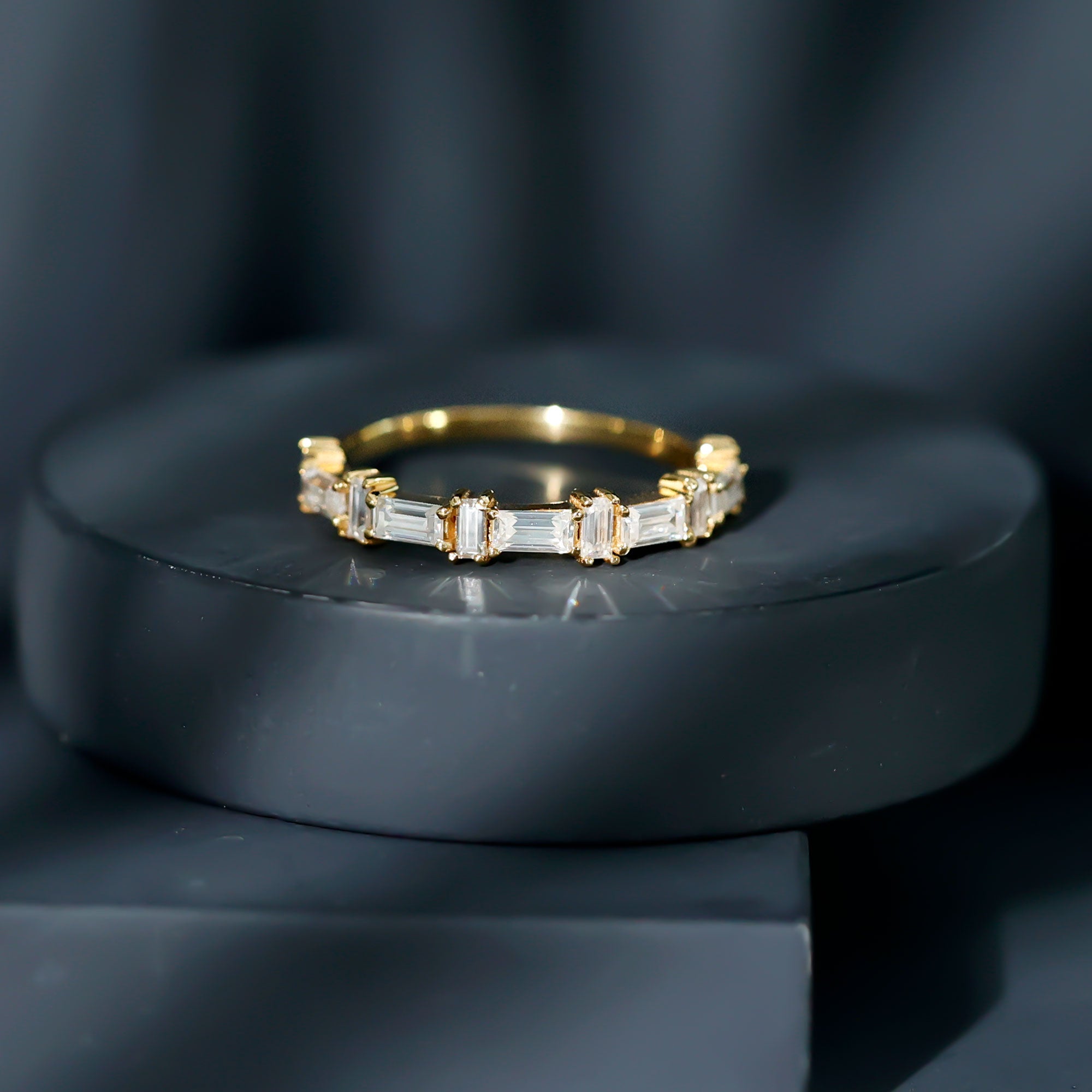 Baguette Cut Moissanite Designer Half Eternity Ring D-VS1 - Rosec Jewels