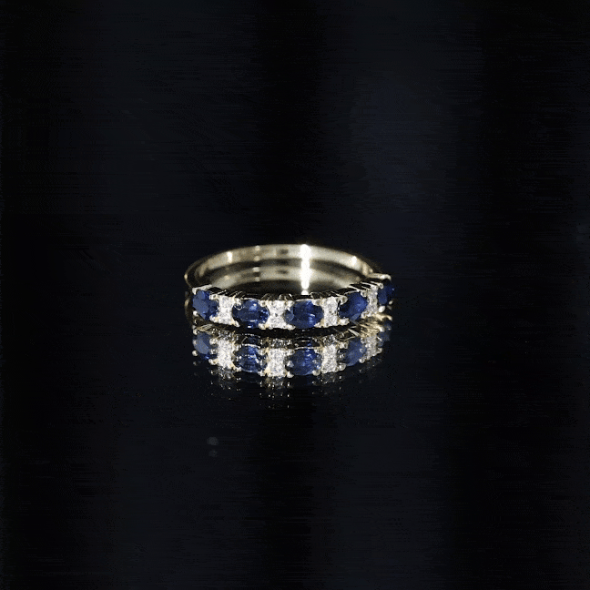 Natural 0.8 Carat Oval Blue Sapphire and Diamond Half Eternity Wedding Band AAA - Rosec Jewels