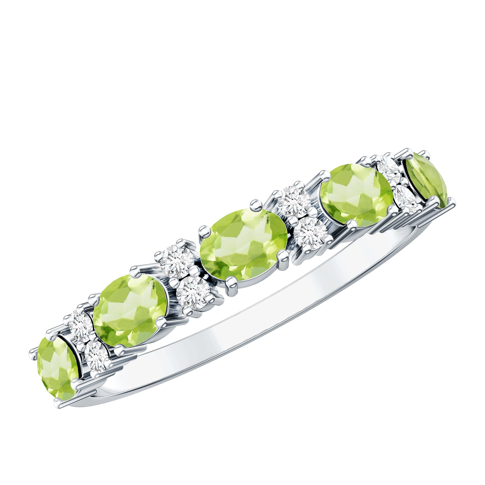 Natural Oval Peridot Diamond Half Eternity Ring in East West Style AAA - Rosec Jewels