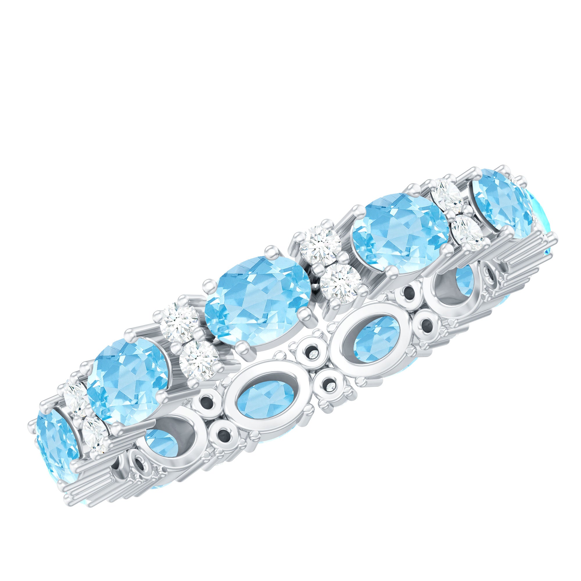 Natural Aquamarine Diamond Eternity Wedding Band in East West Style