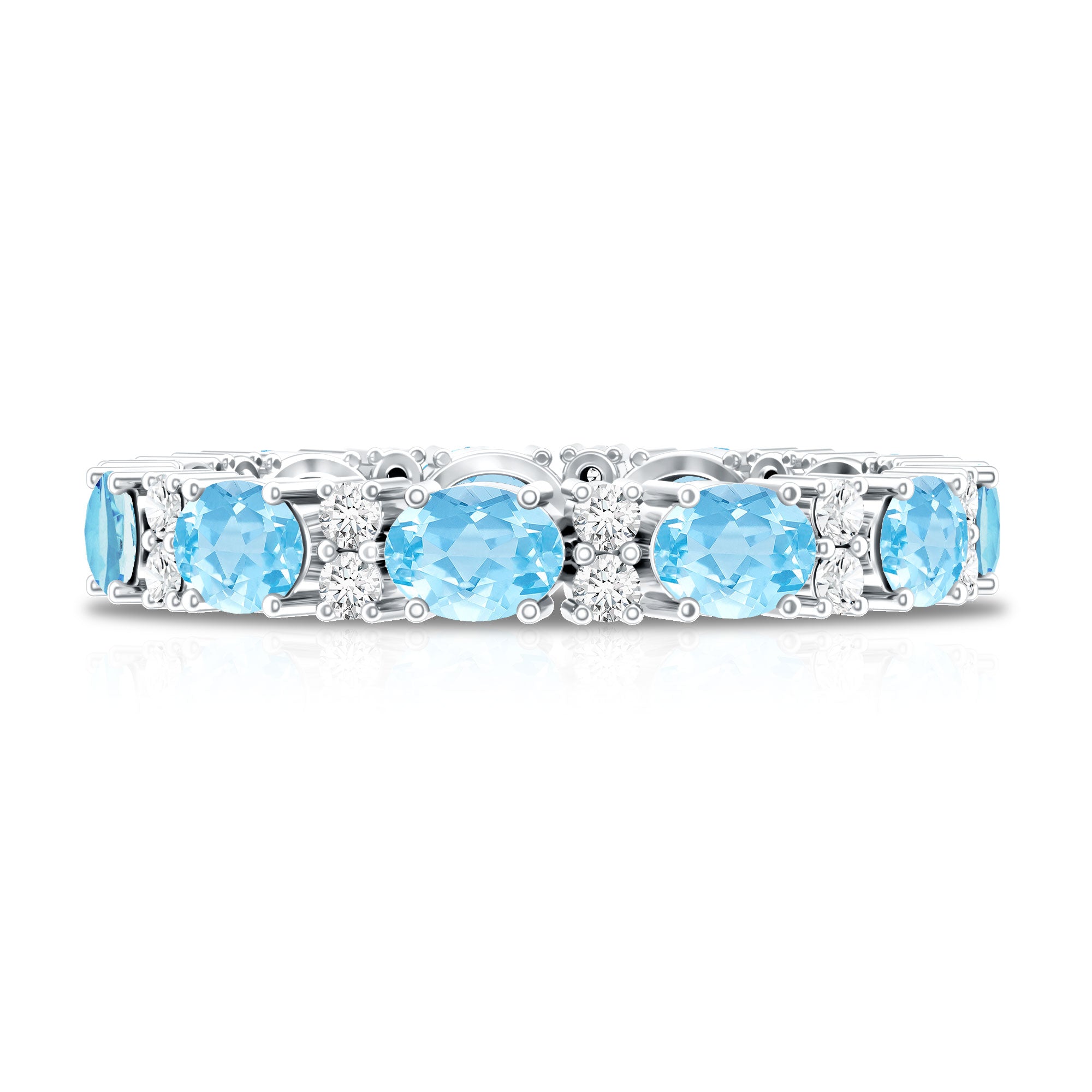 Natural Aquamarine Diamond Eternity Wedding Band in East West Style AAA - Rosec Jewels