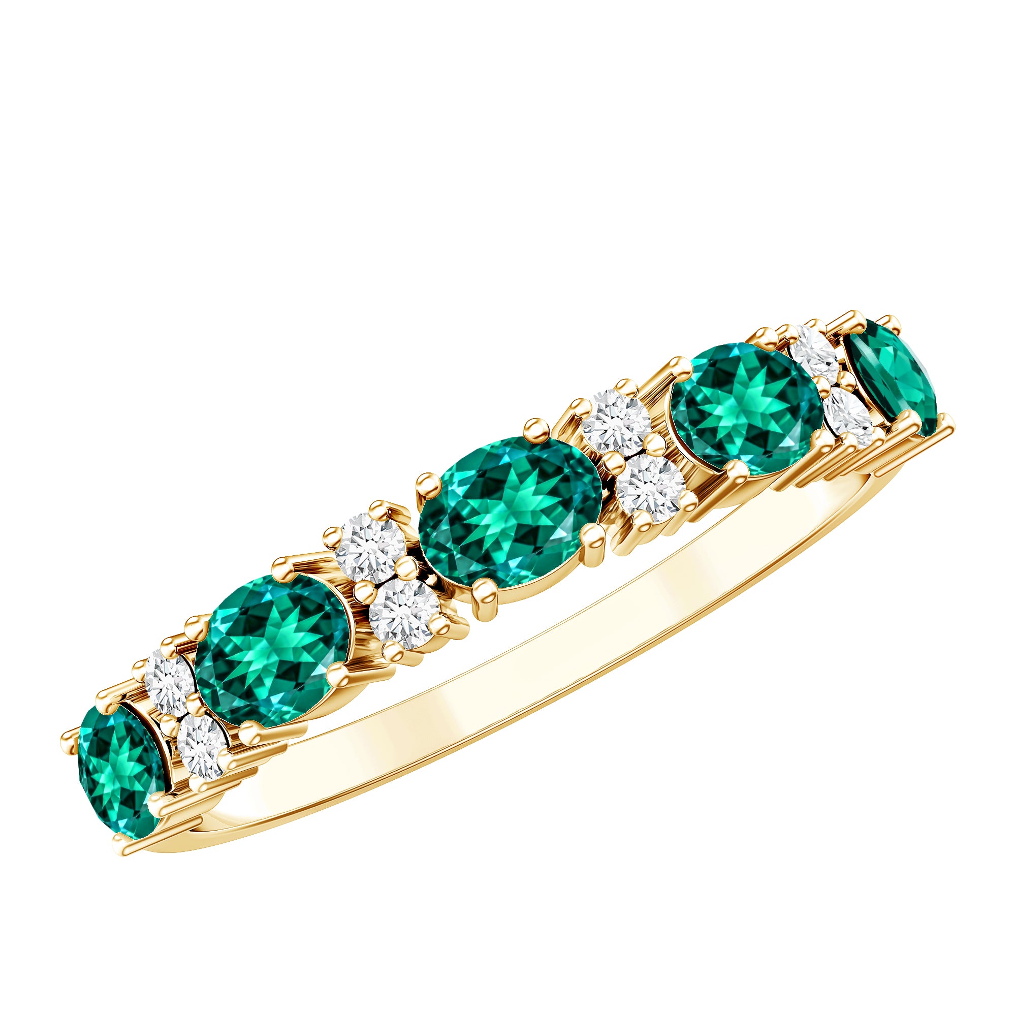 Certified Oval Lab Grown Emerald Half Eternity Ring with Diamond AAAA - Rosec Jewels