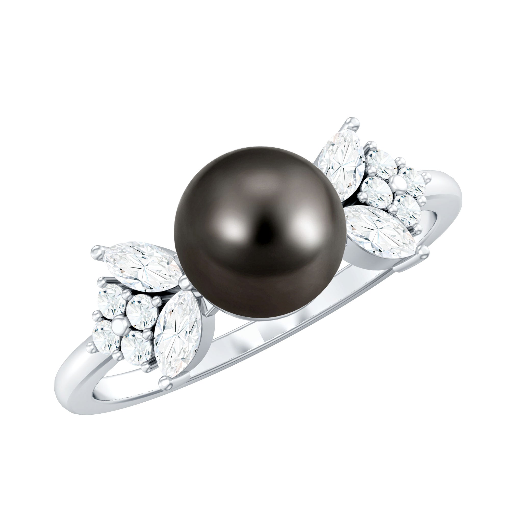 Nature Inspired Tahitian Pearl Engagement Ring with Diamond