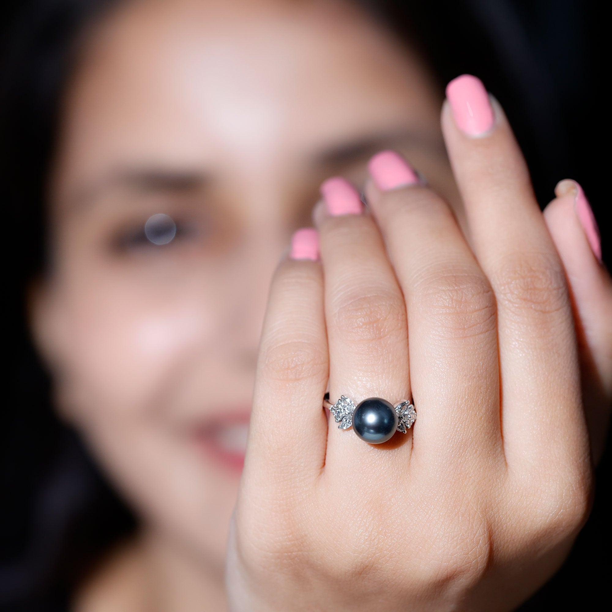 Rosec Jewels-Nature Inspired Tahitian Pearl Engagement Ring with Diamond