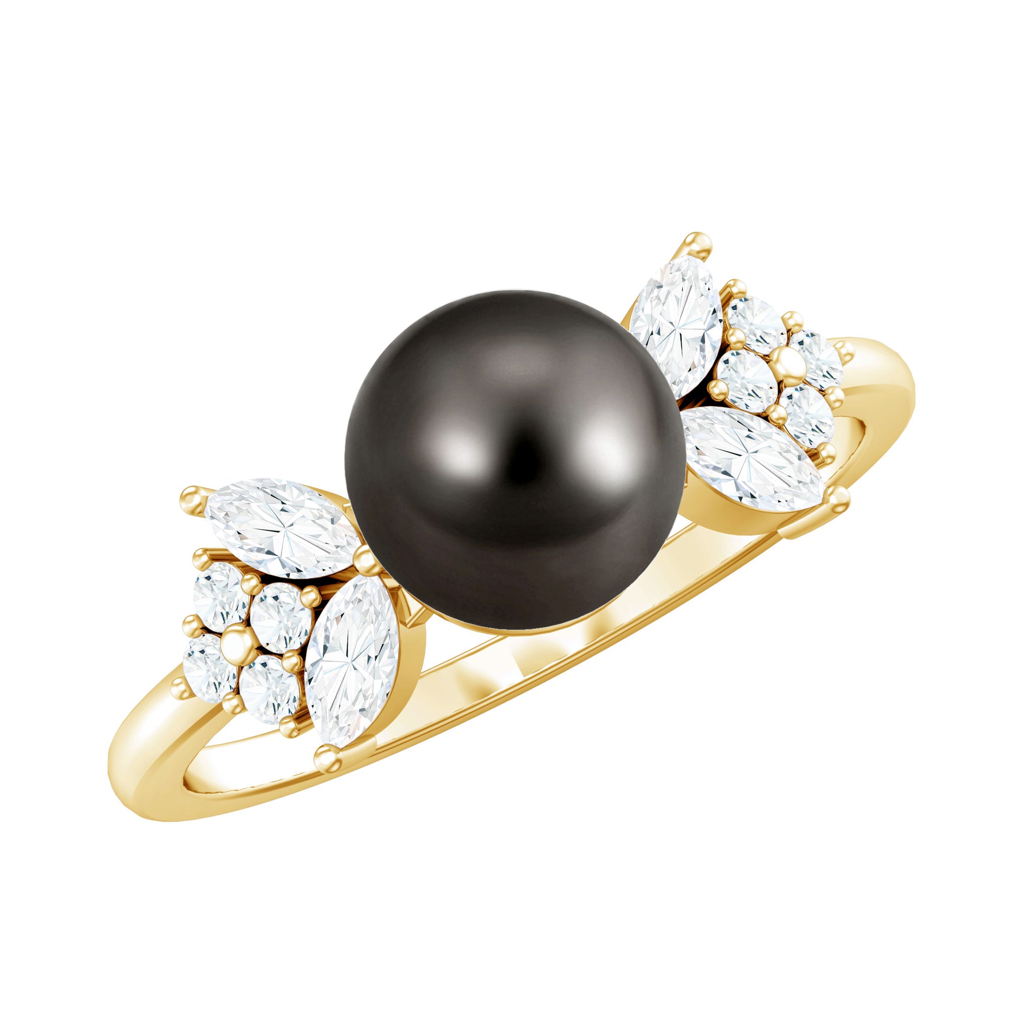 Nature Inspired Tahitian Pearl Engagement Ring with Diamond AAA - Rosec Jewels