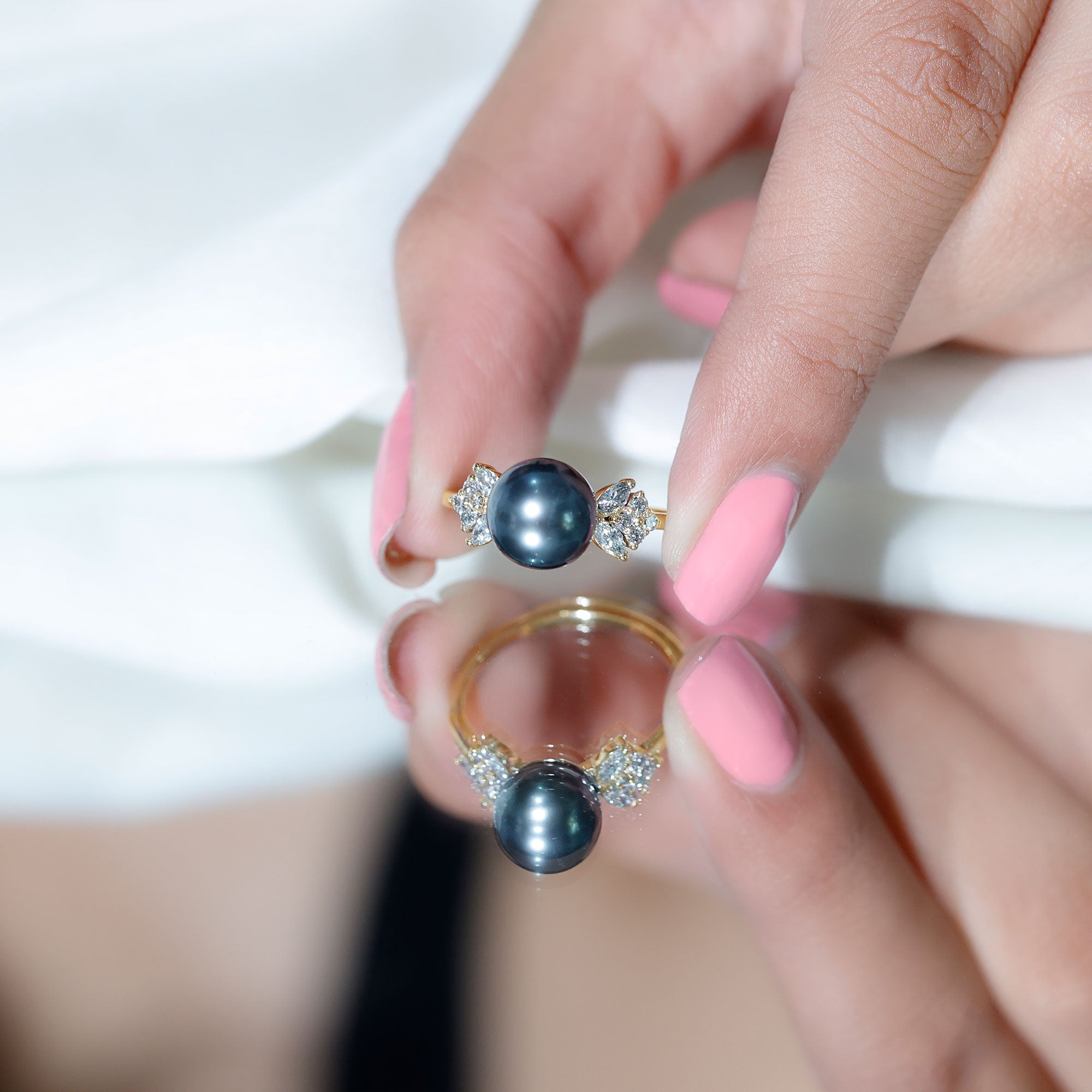 Rosec Jewels-Nature Inspired Tahitian Pearl Engagement Ring with Diamond