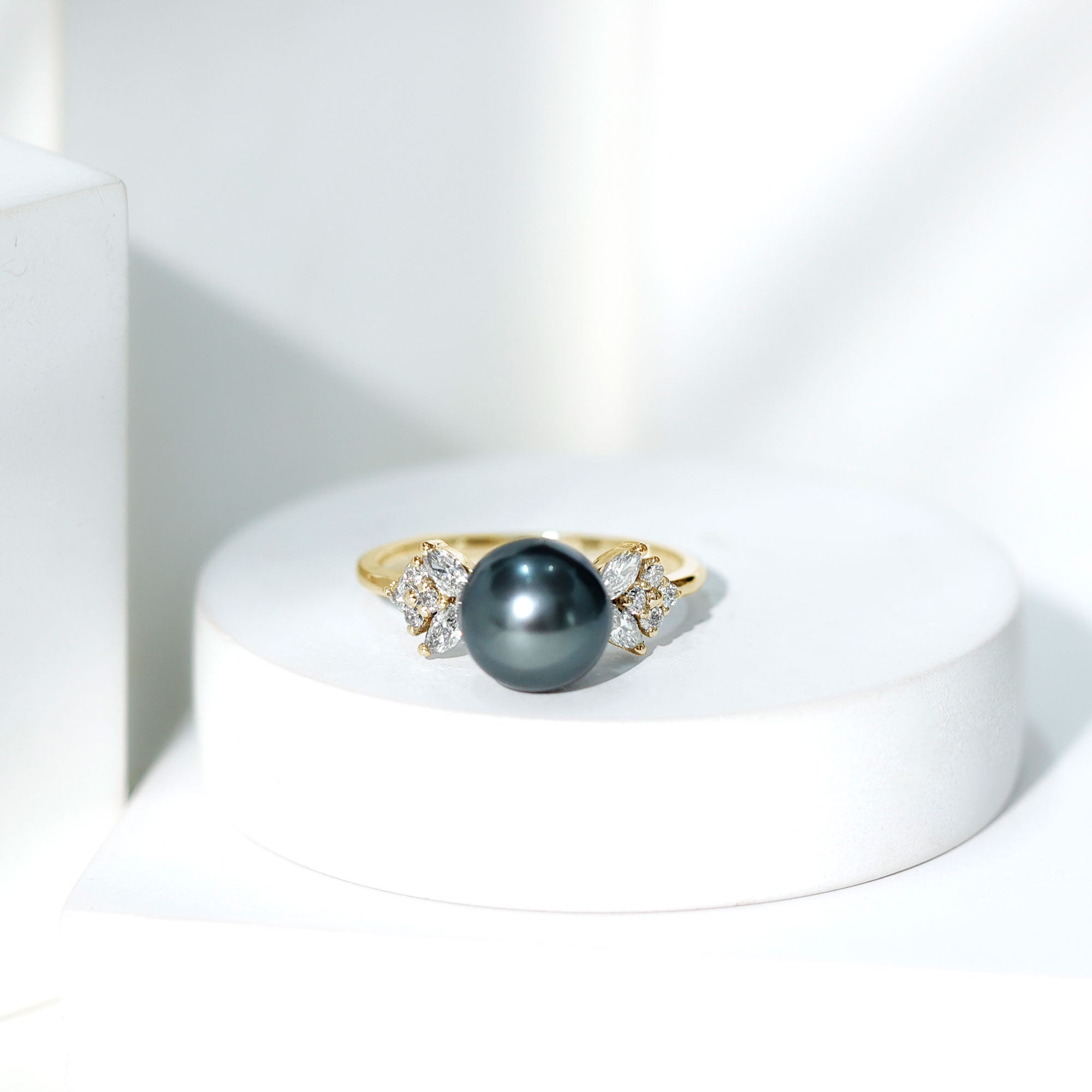 Rosec Jewels-Nature Inspired Tahitian Pearl Engagement Ring with Diamond