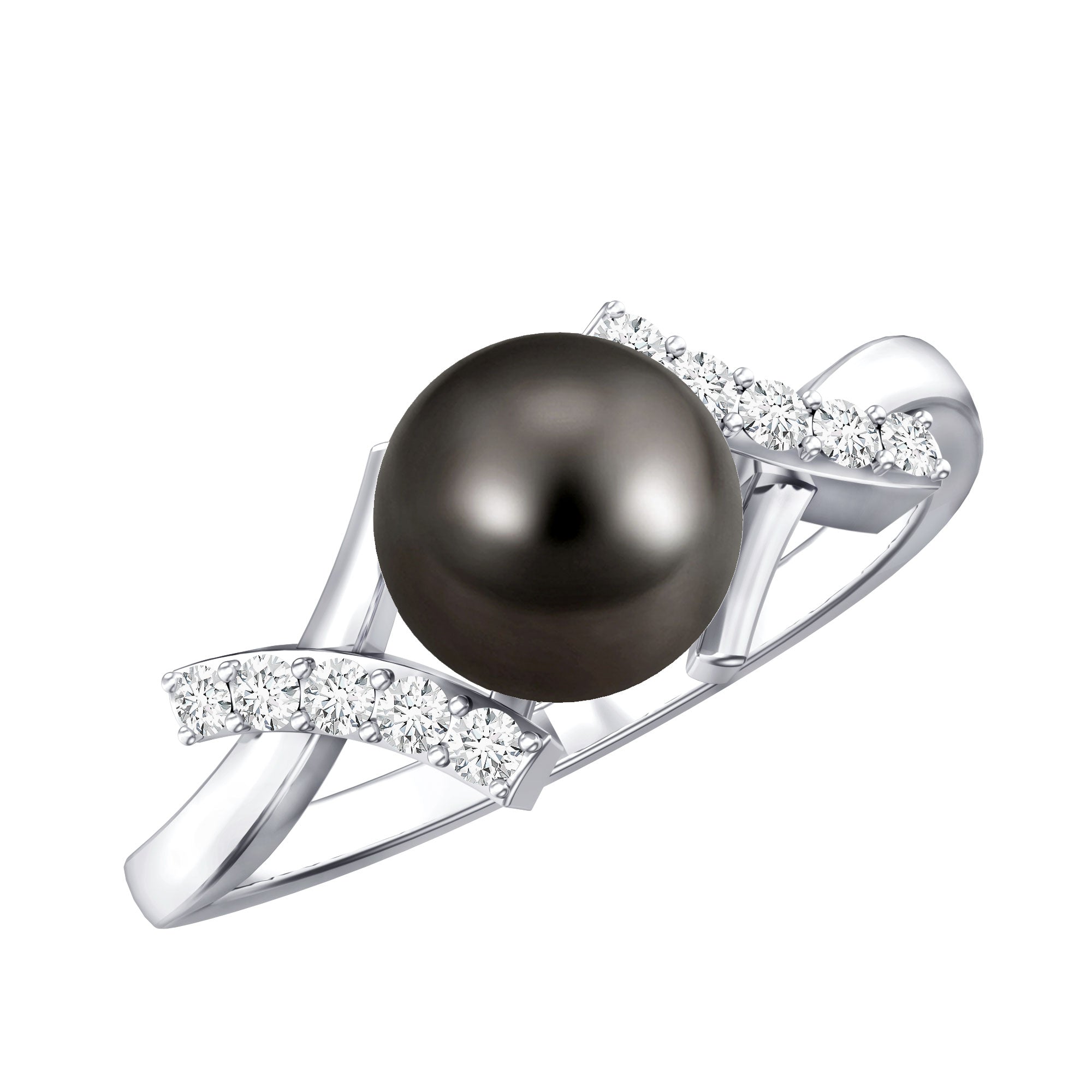 Tahitian Pearl Solitaire Ring with Diamond Accent AAA - Rosec Jewels