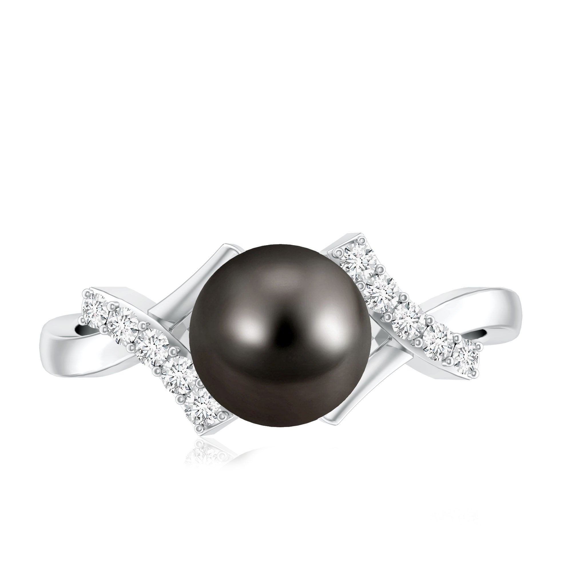 Tahitian Pearl Solitaire Ring with Diamond Accent AAA - Rosec Jewels