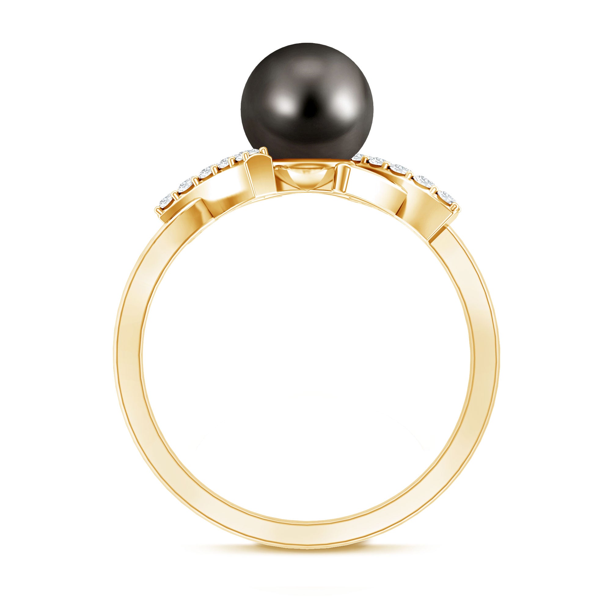 Tahitian Pearl Solitaire Ring with Diamond Accent AAA - Rosec Jewels