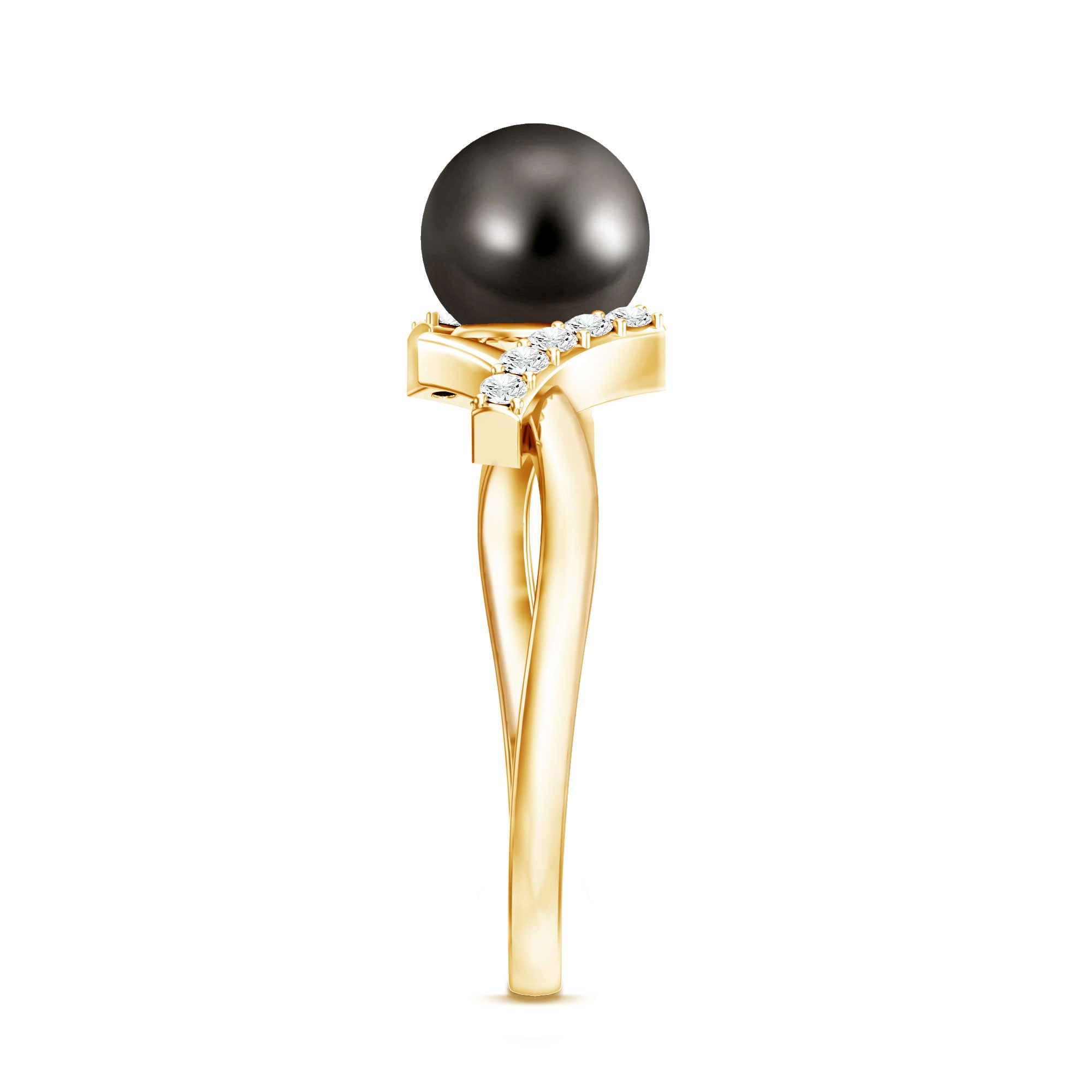 Tahitian Pearl Solitaire Ring with Diamond Accent AAA - Rosec Jewels