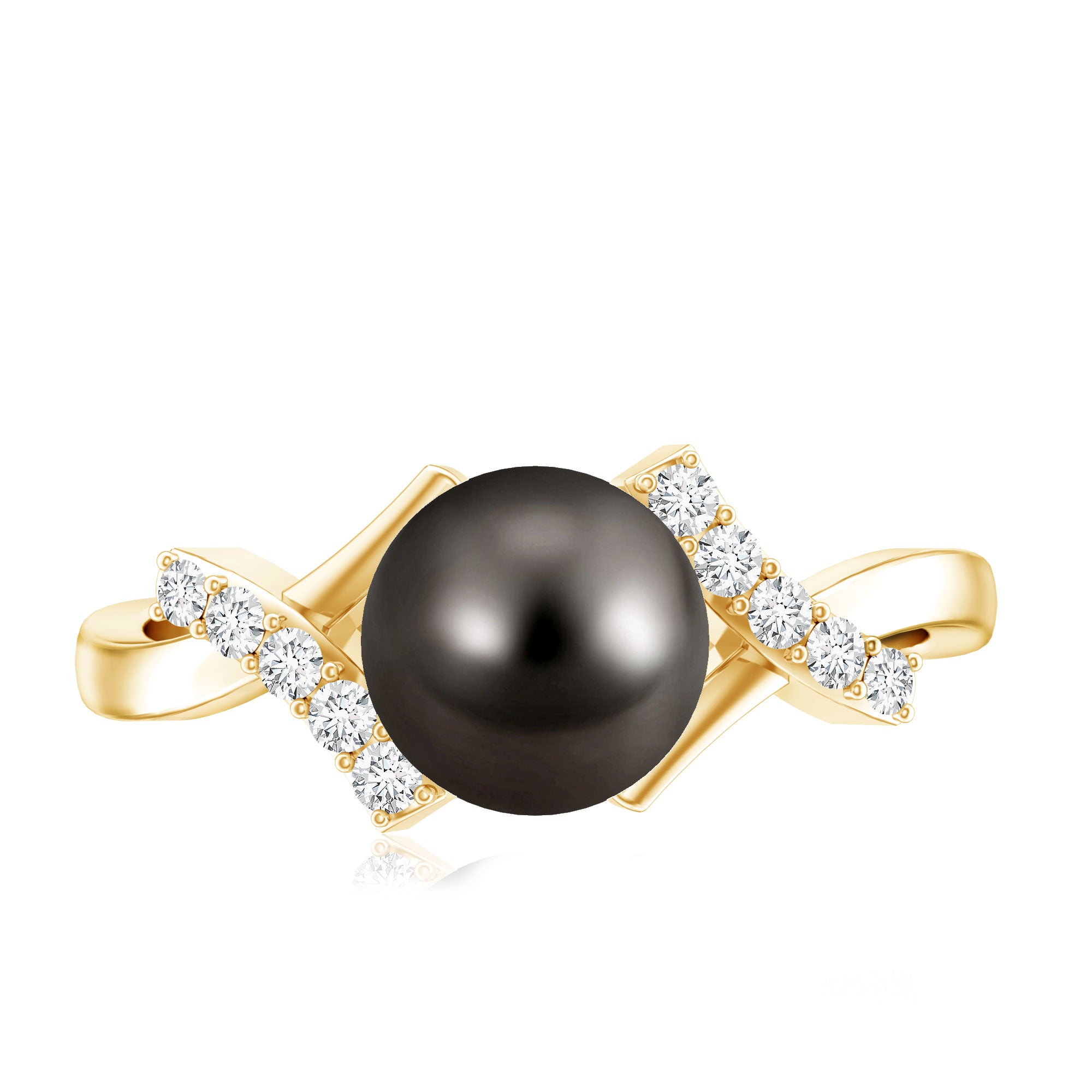 Tahitian Pearl Solitaire Ring with Diamond Accent AAA - Rosec Jewels